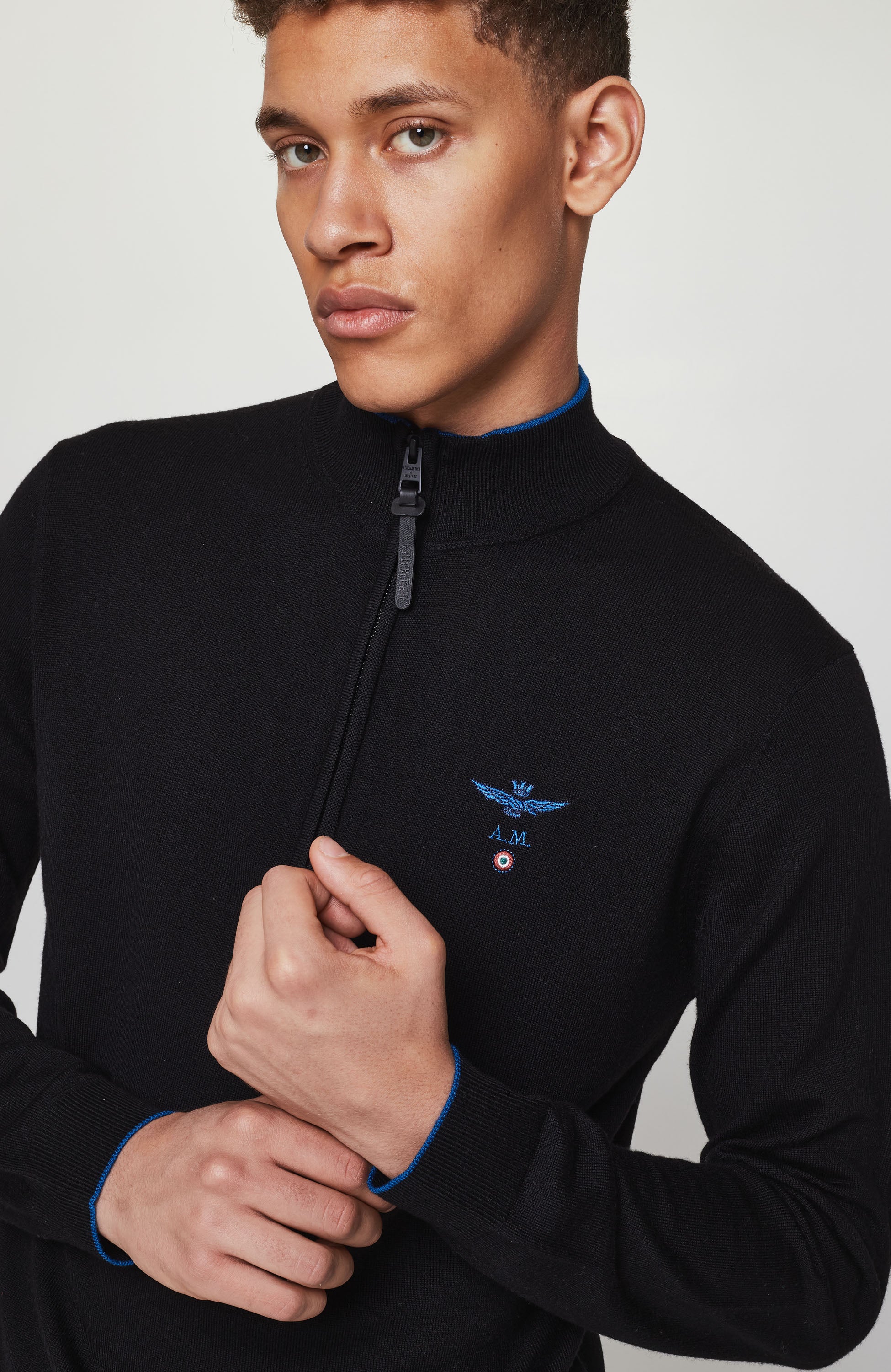 Half-zipped merino wool sweater