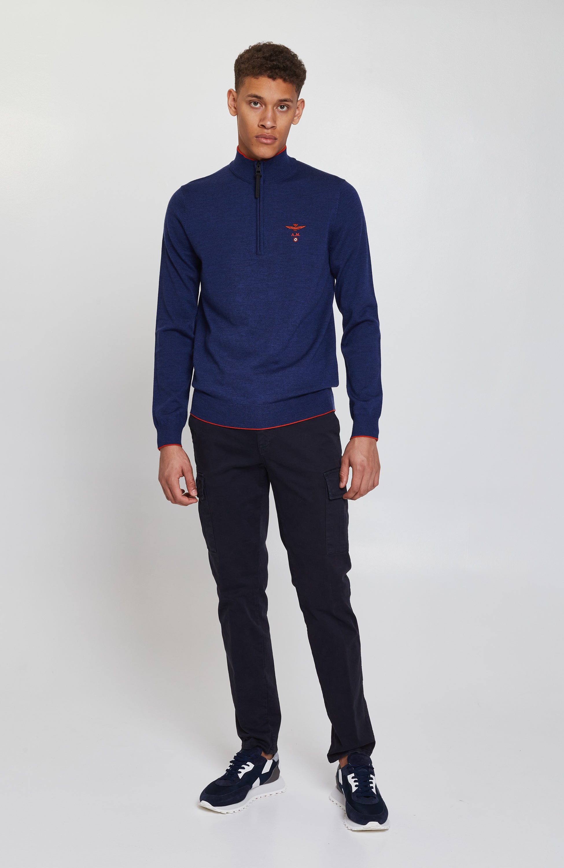 Aeronautica militare Blue Half-zipped merino wool sweater image 4
