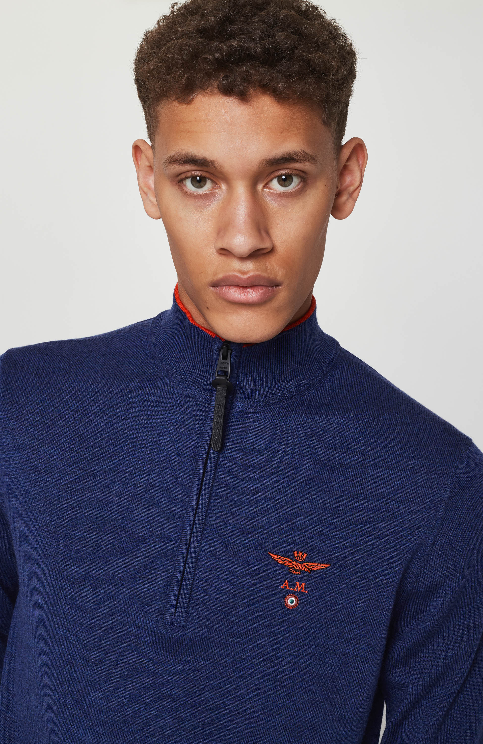Aeronautica militare Blue Half-zipped merino wool sweater image 2