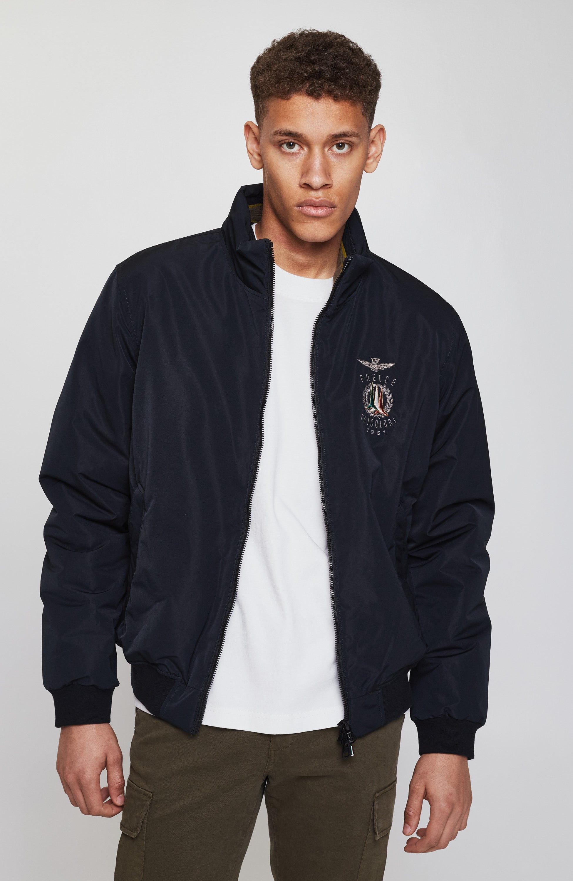 Emblem-embroidered padded jacket