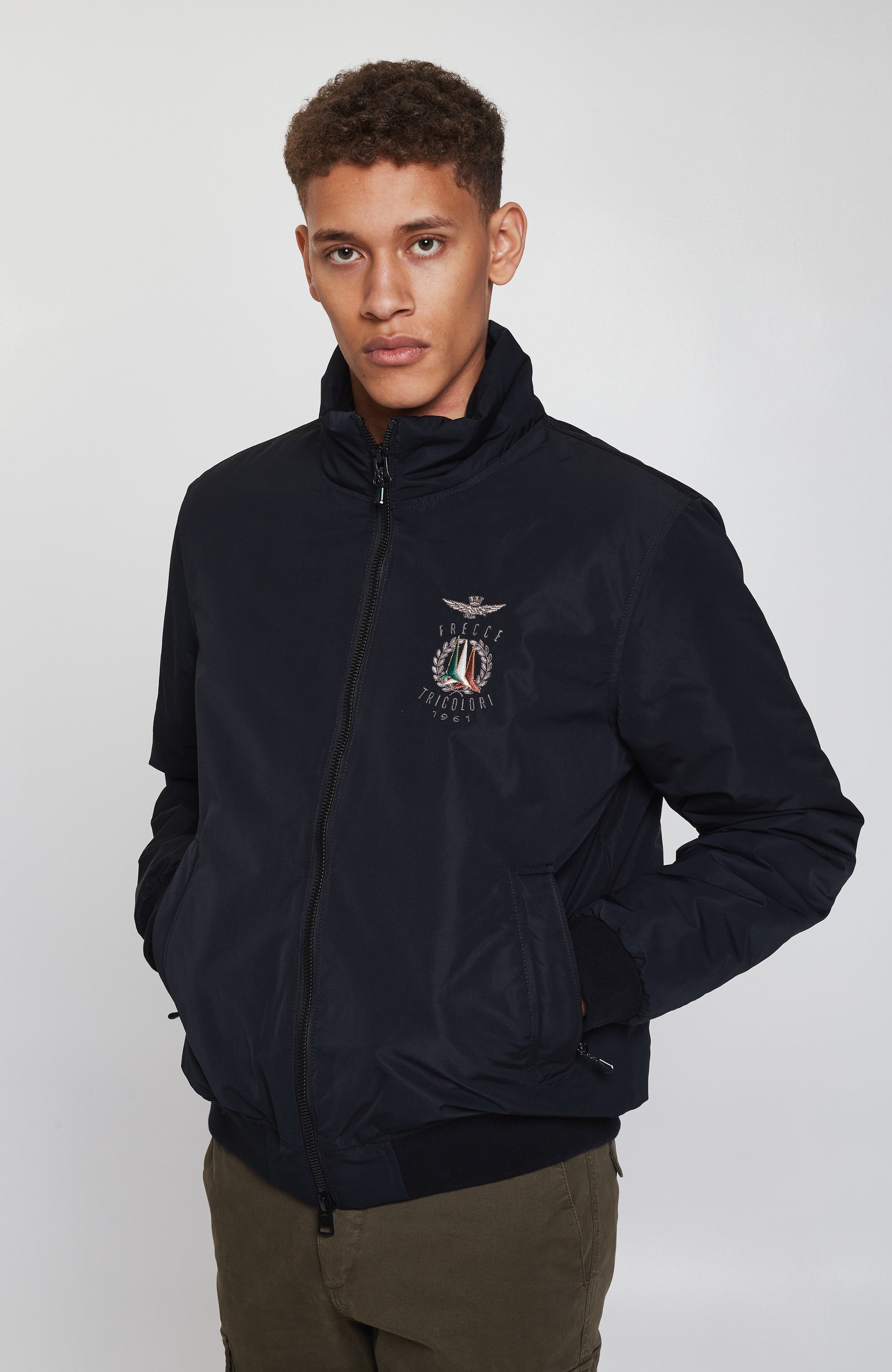 Emblem-embroidered padded jacket