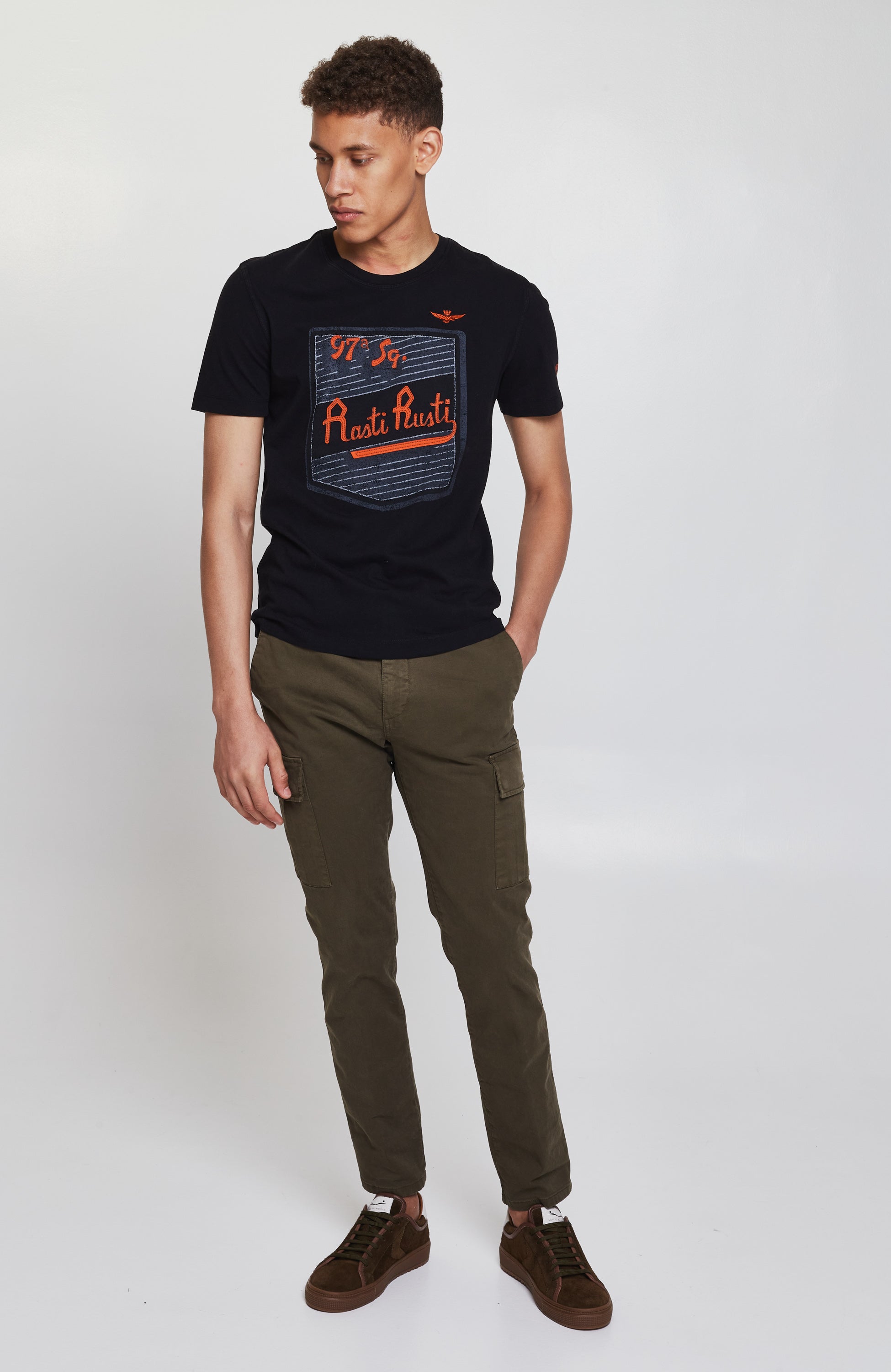 Aeronautica militare Black Flocked printed t-shirt image 6