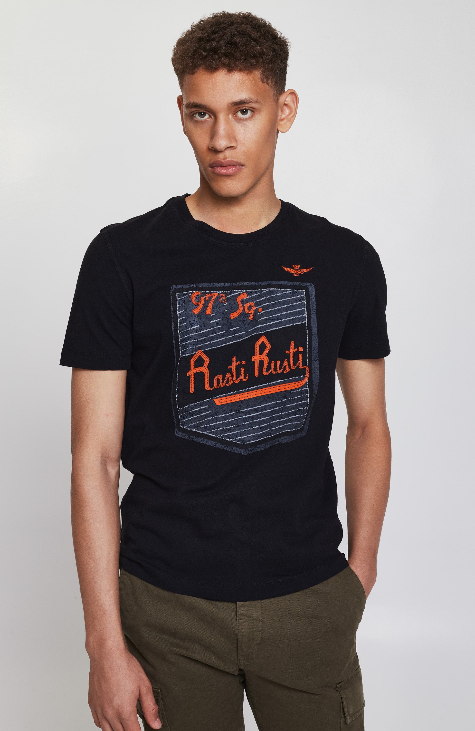 Aeronautica militare Black Flocked printed t-shirt image 1
