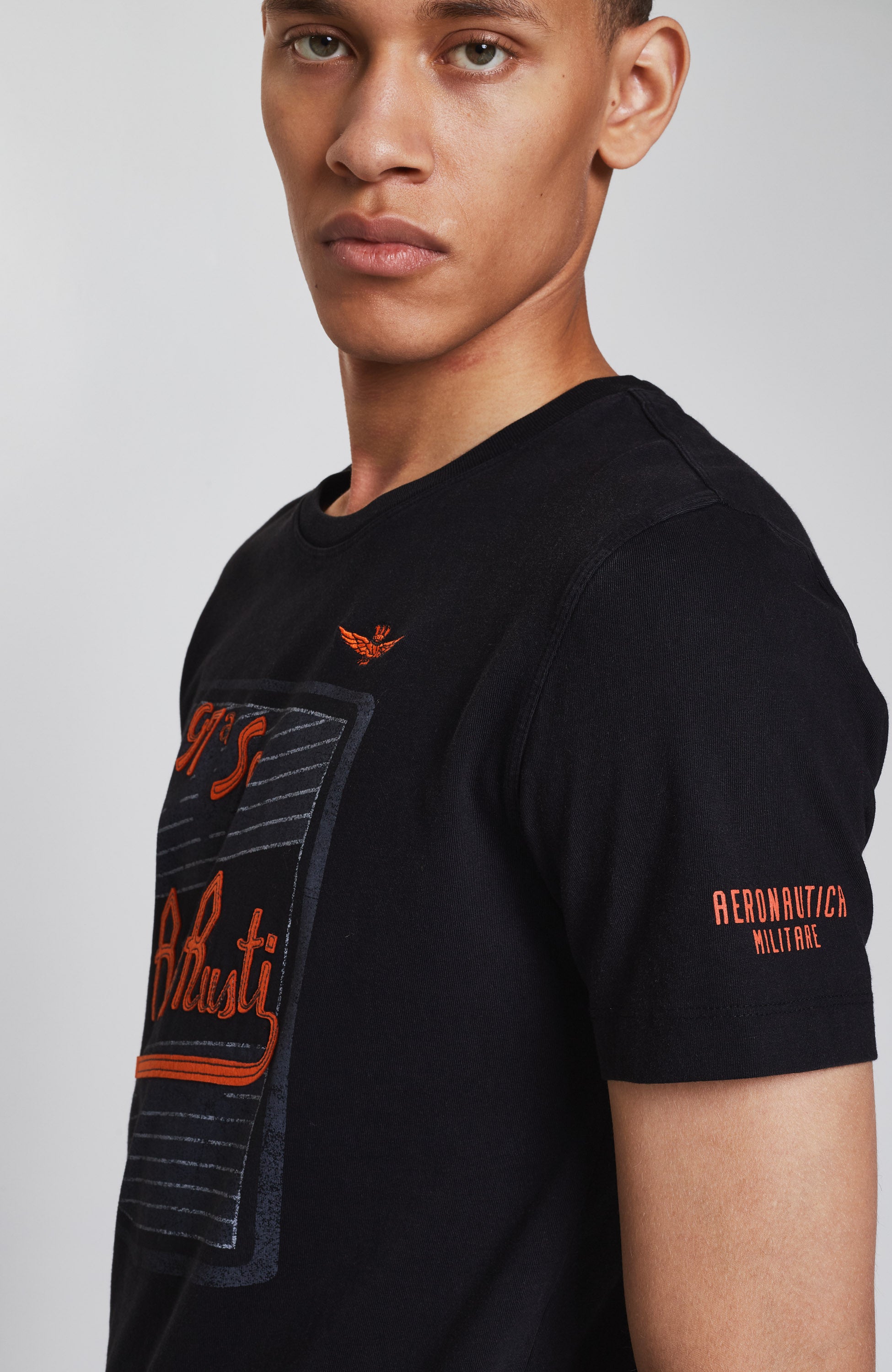 Aeronautica militare Black Flocked printed t-shirt image 5