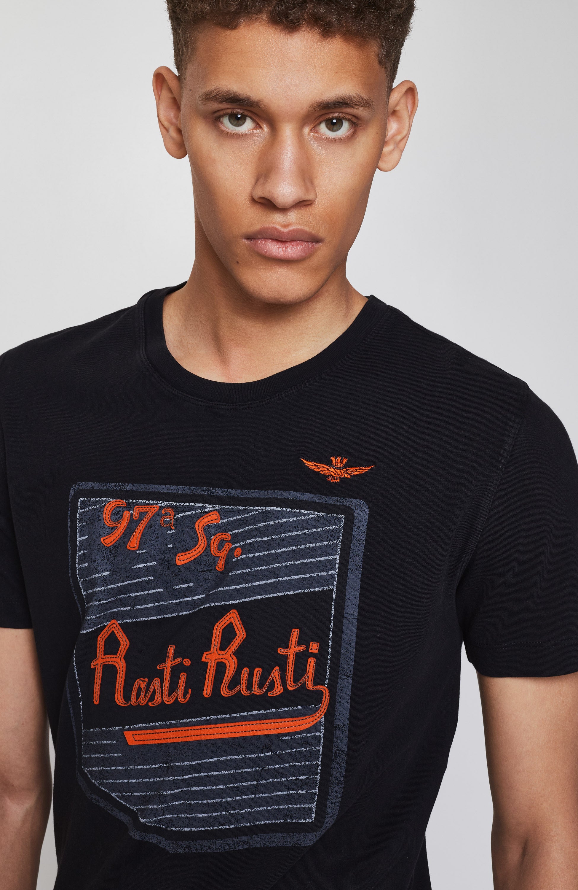 Aeronautica militare Black Flocked printed t-shirt image 2