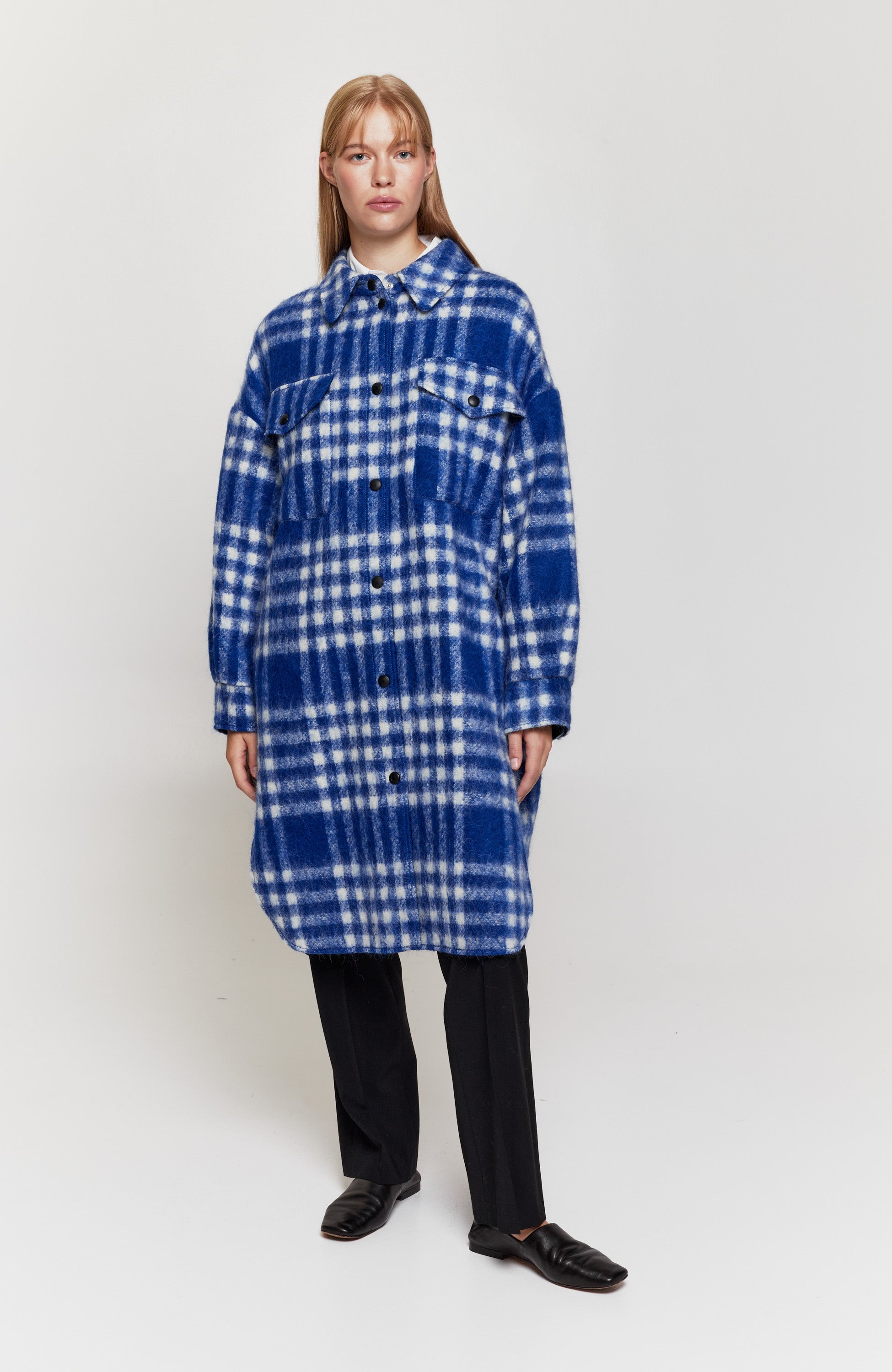 Checked pattern shirt coat
