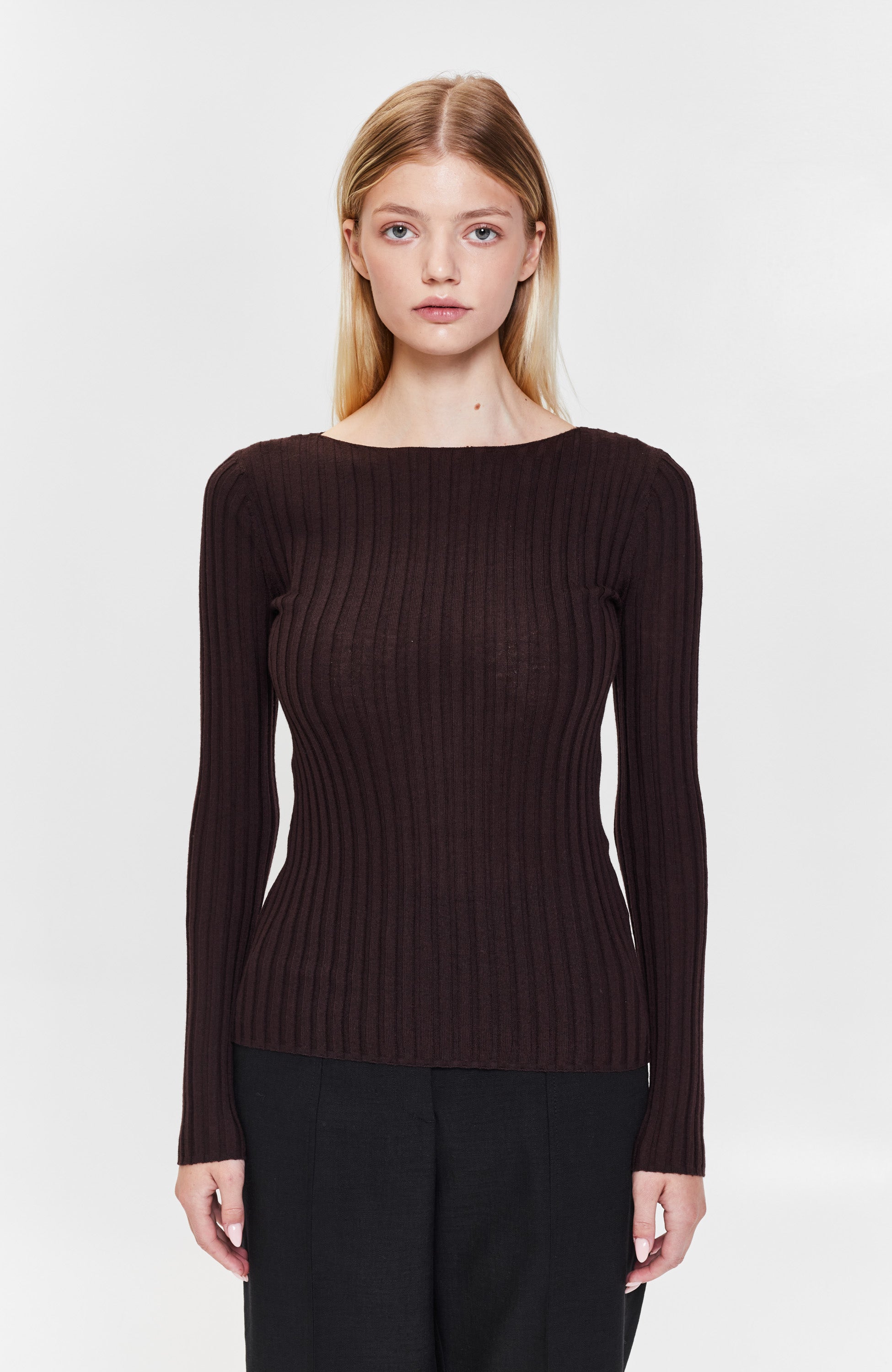 House of dagmar Brown Fine knit ribbed top winslet image 2