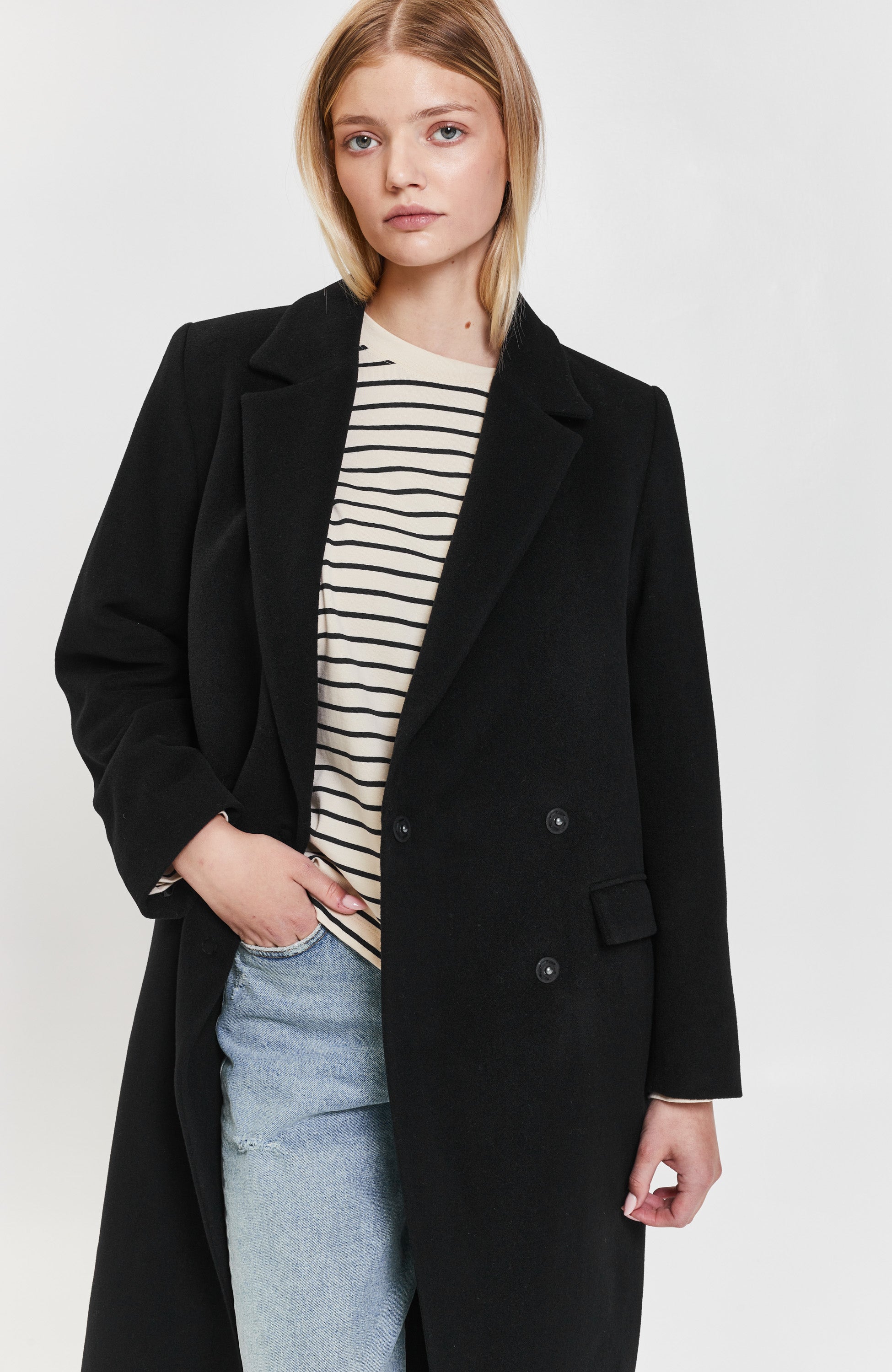 House of dagmar Black Double-breasted wool coat anissa image 7