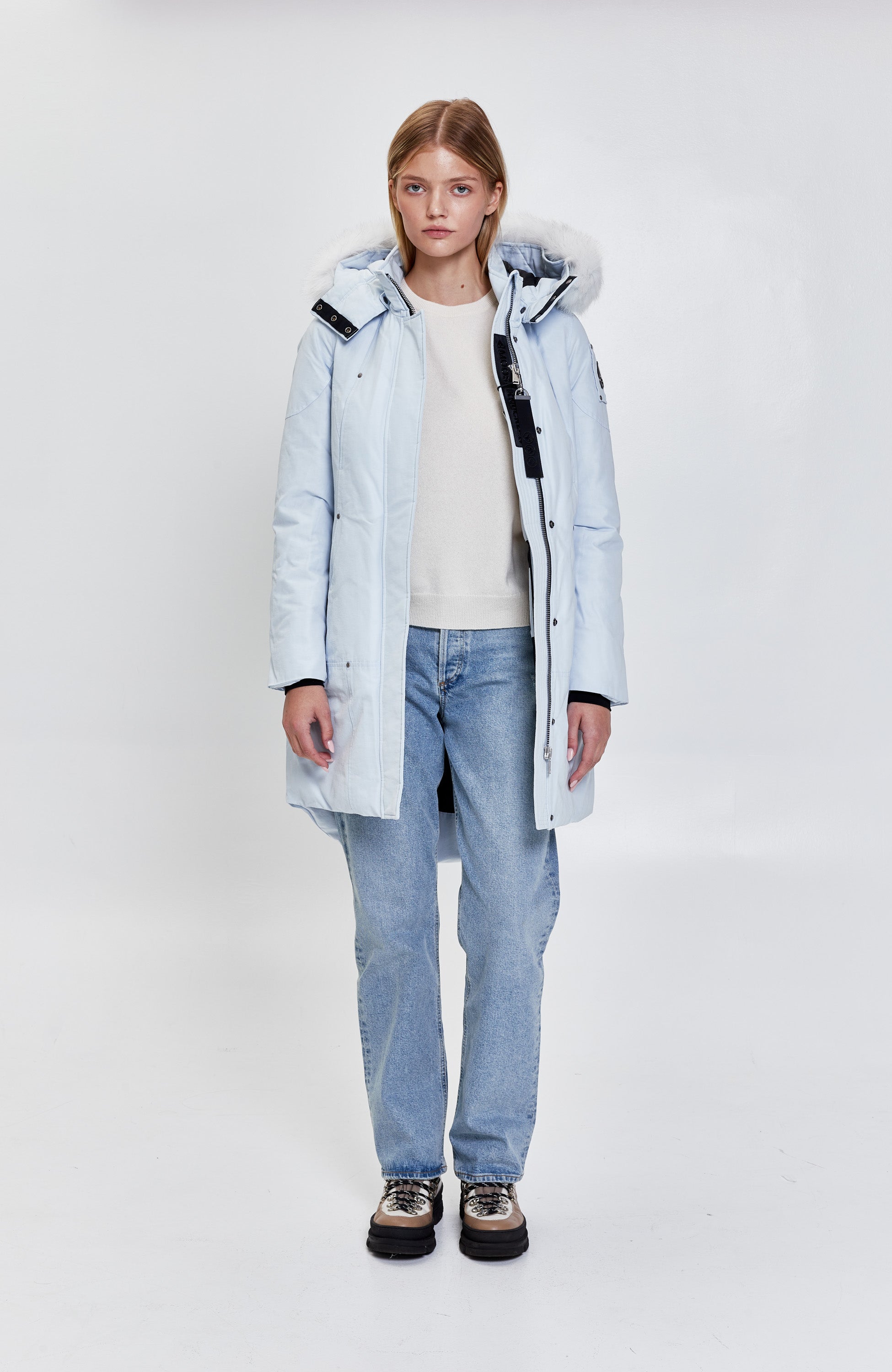 Moose knuckles Blue Fur-trim down parka sunwapta image 9