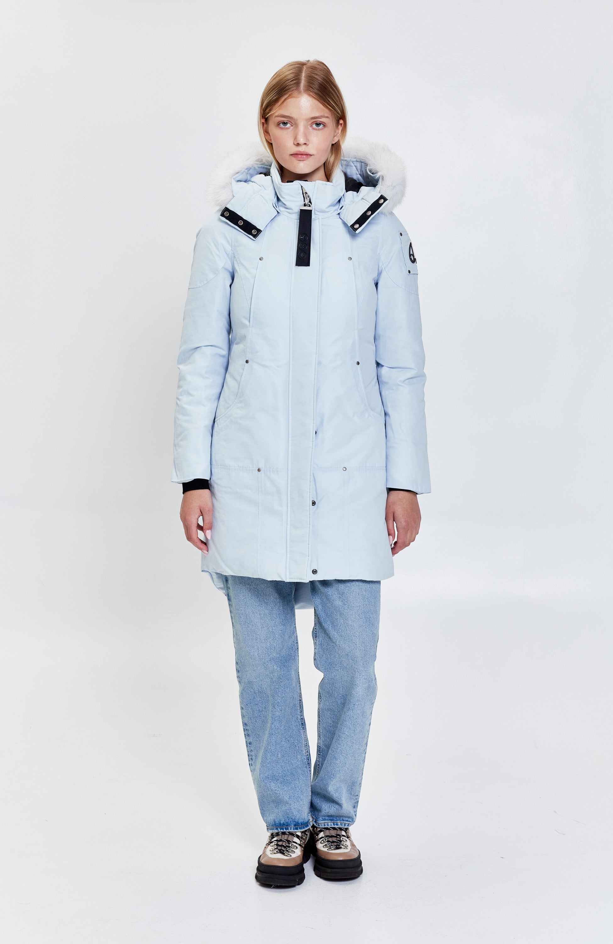 Moose knuckles Blue Fur-trim down parka sunwapta image 8