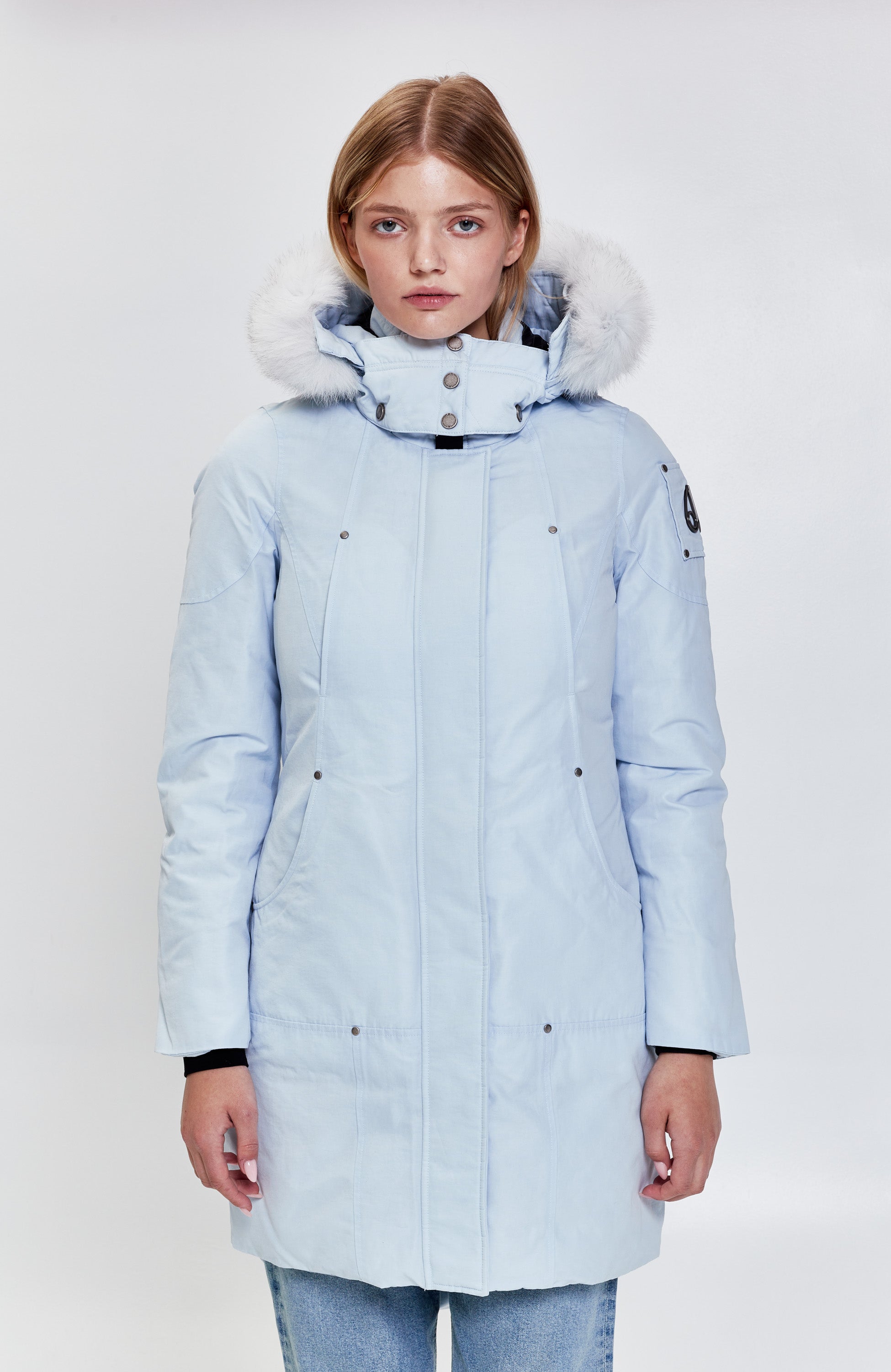 Moose knuckles Blue Fur-trim down parka sunwapta image 3