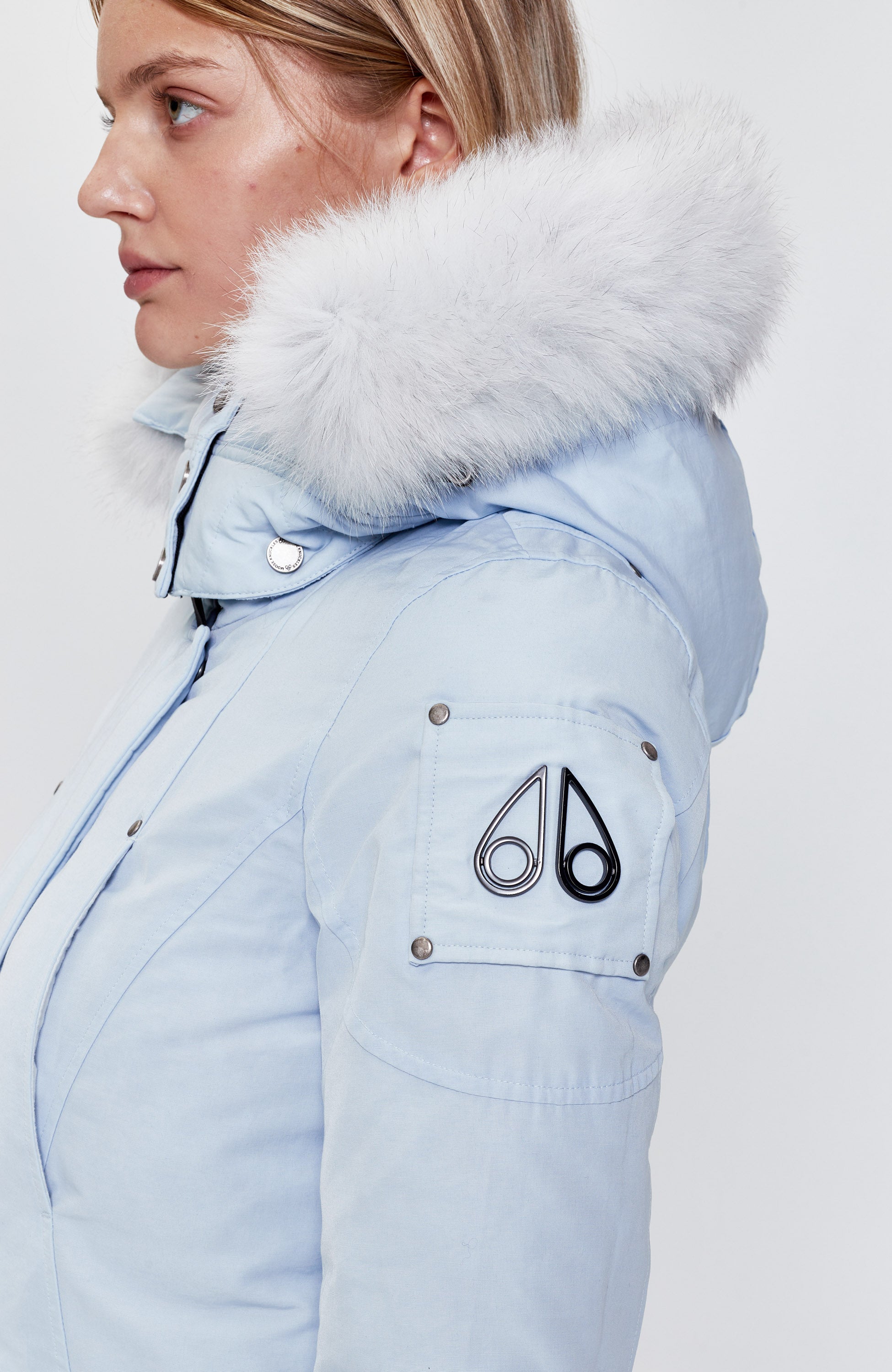 Moose knuckles Blue Fur-trim down parka sunwapta image 5