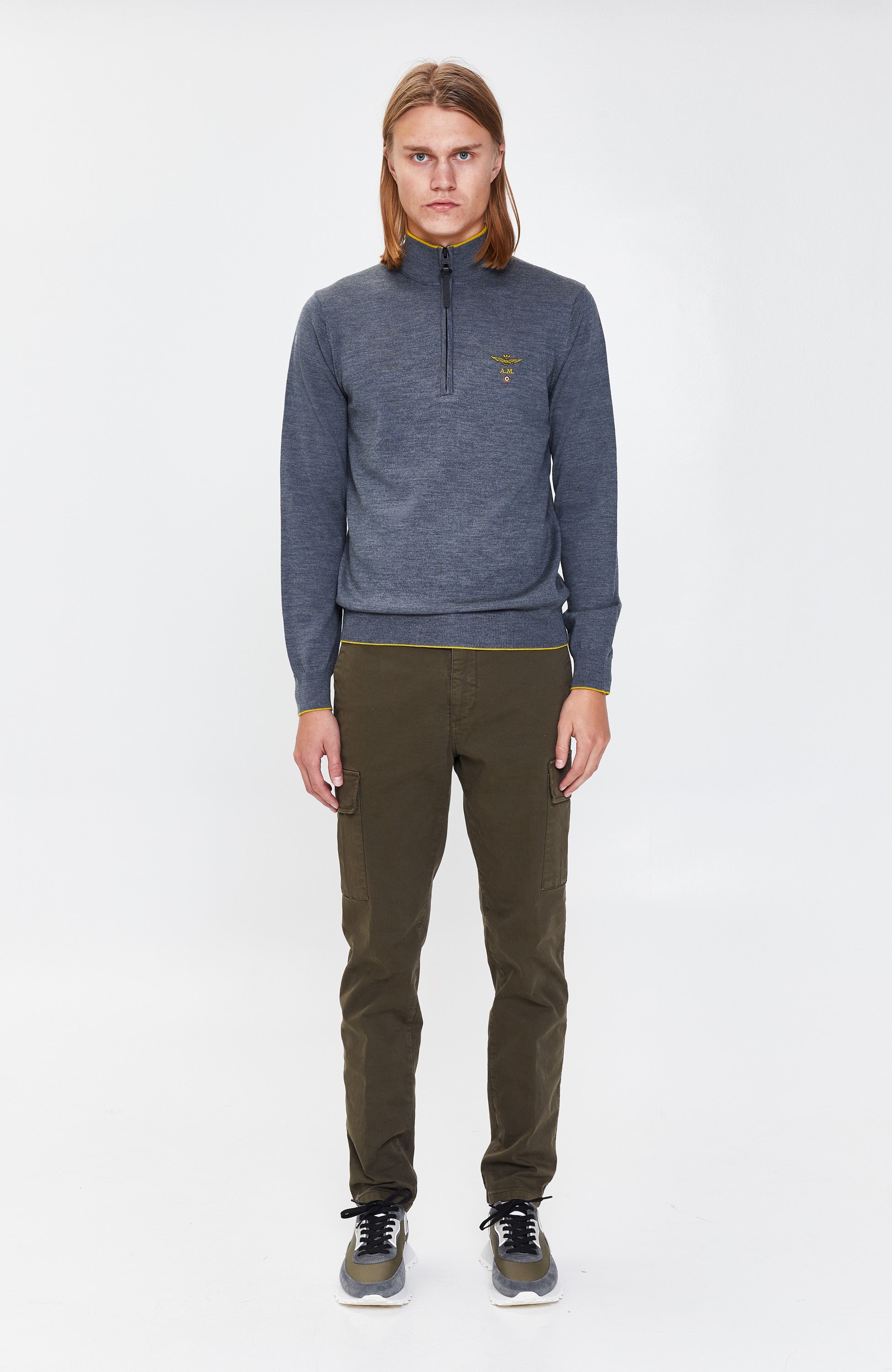 Aeronautica militare Grey Half-zipped merino wool sweater image 4