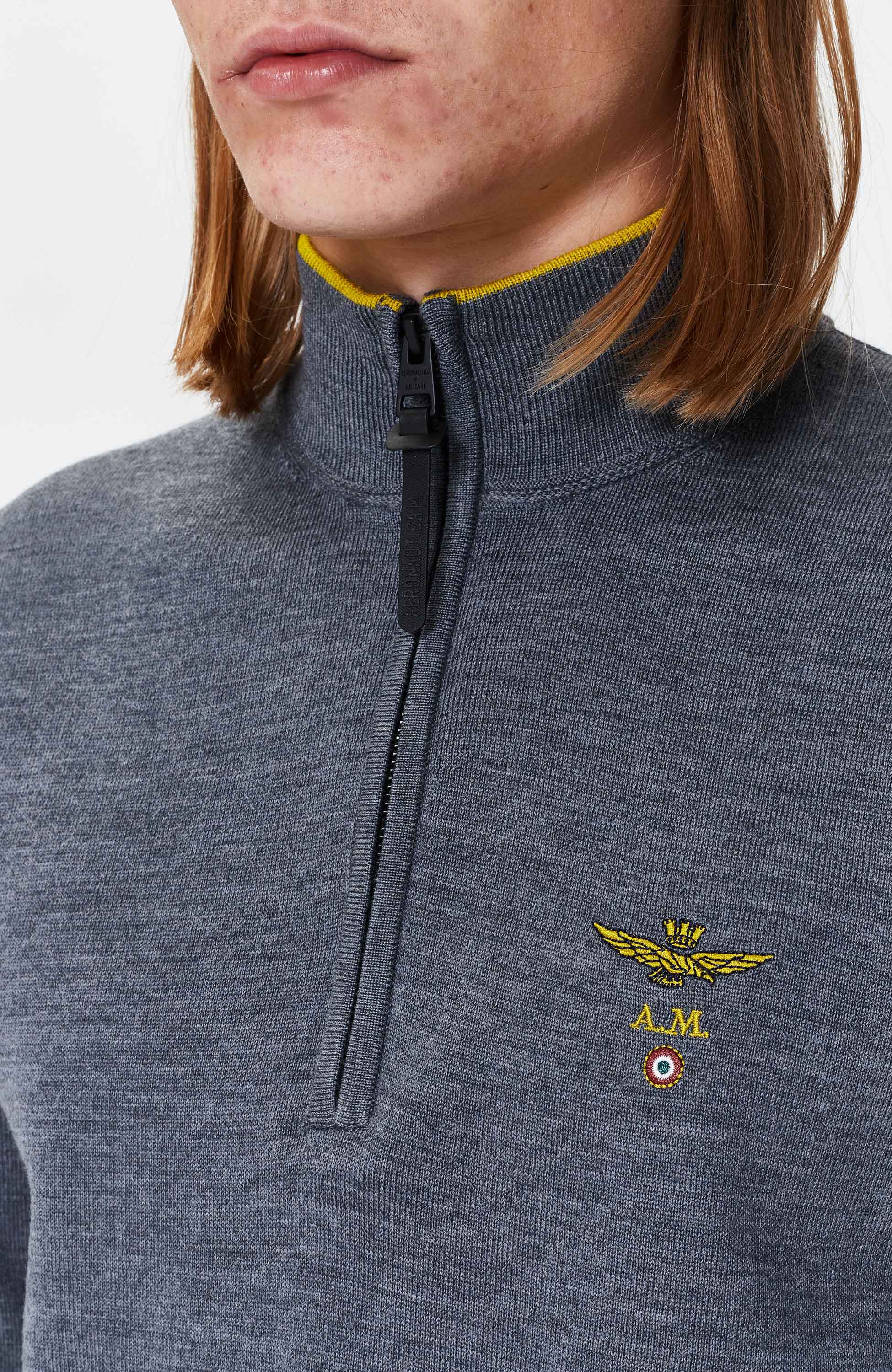Aeronautica militare Grey Half-zipped merino wool sweater image 2