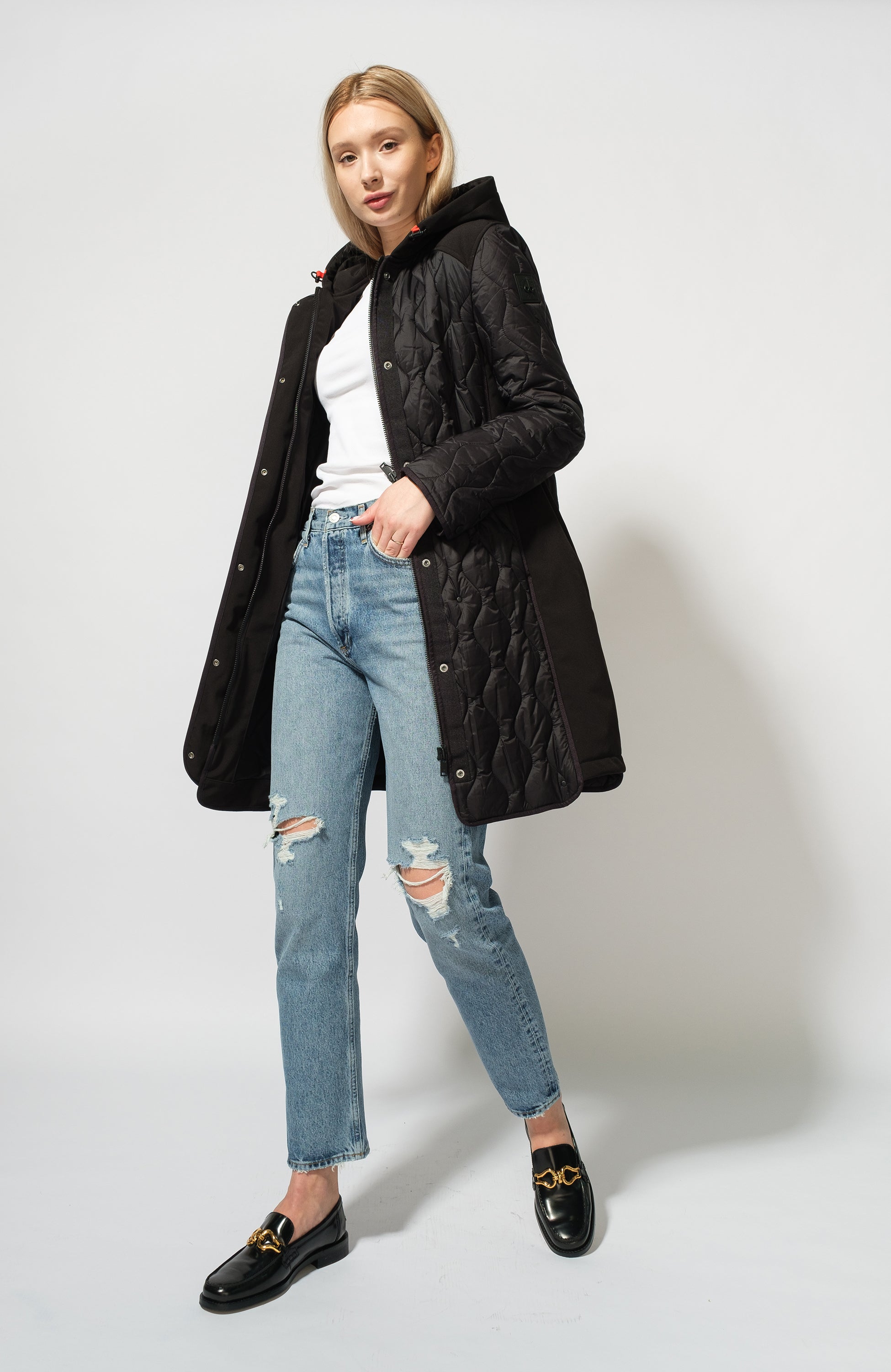Moose knuckles Black Quilted hooded parka manhattan image 8