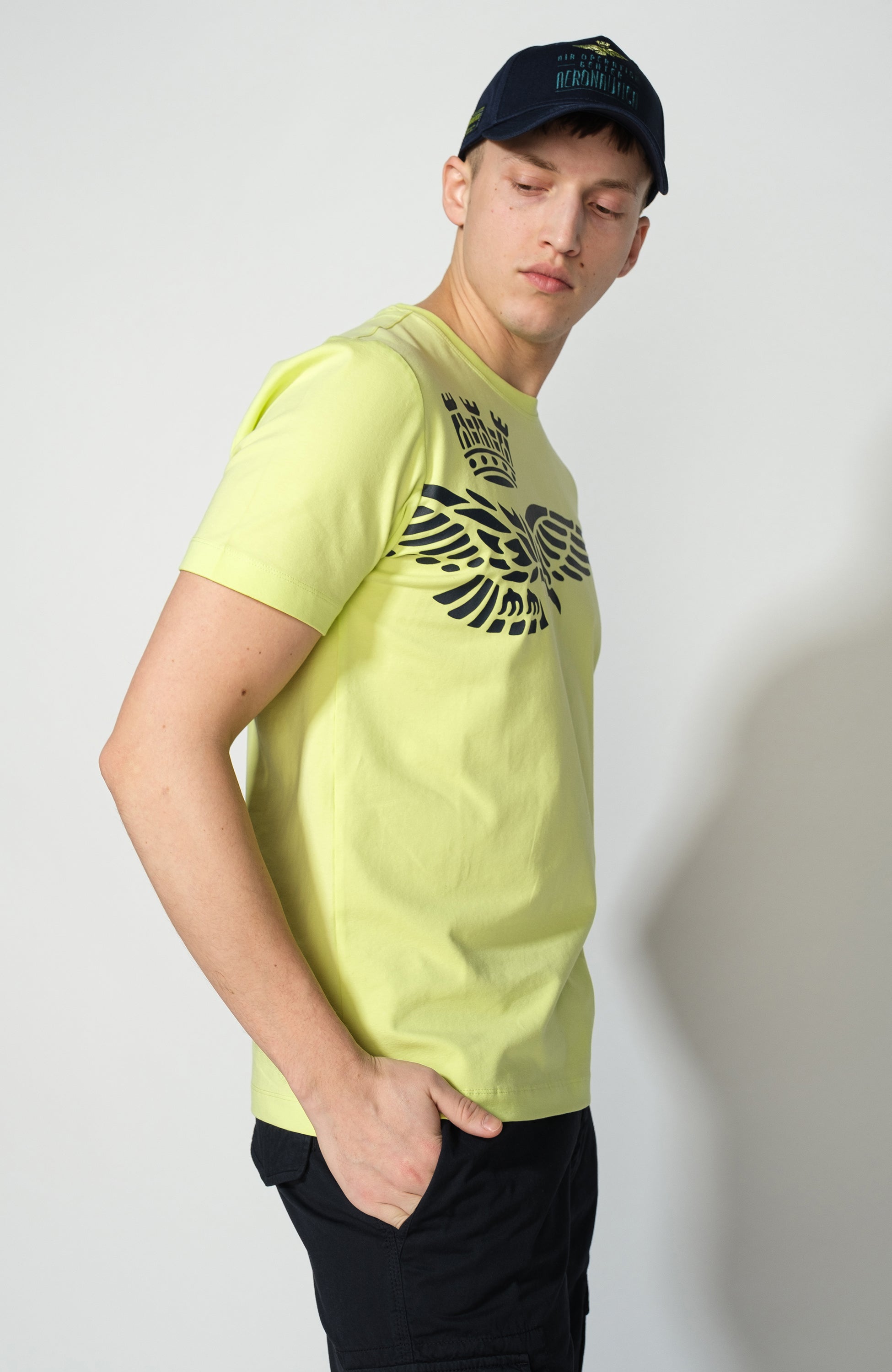 Aeronautica militare Yellow Eagle-print cotton t-shirt image 3