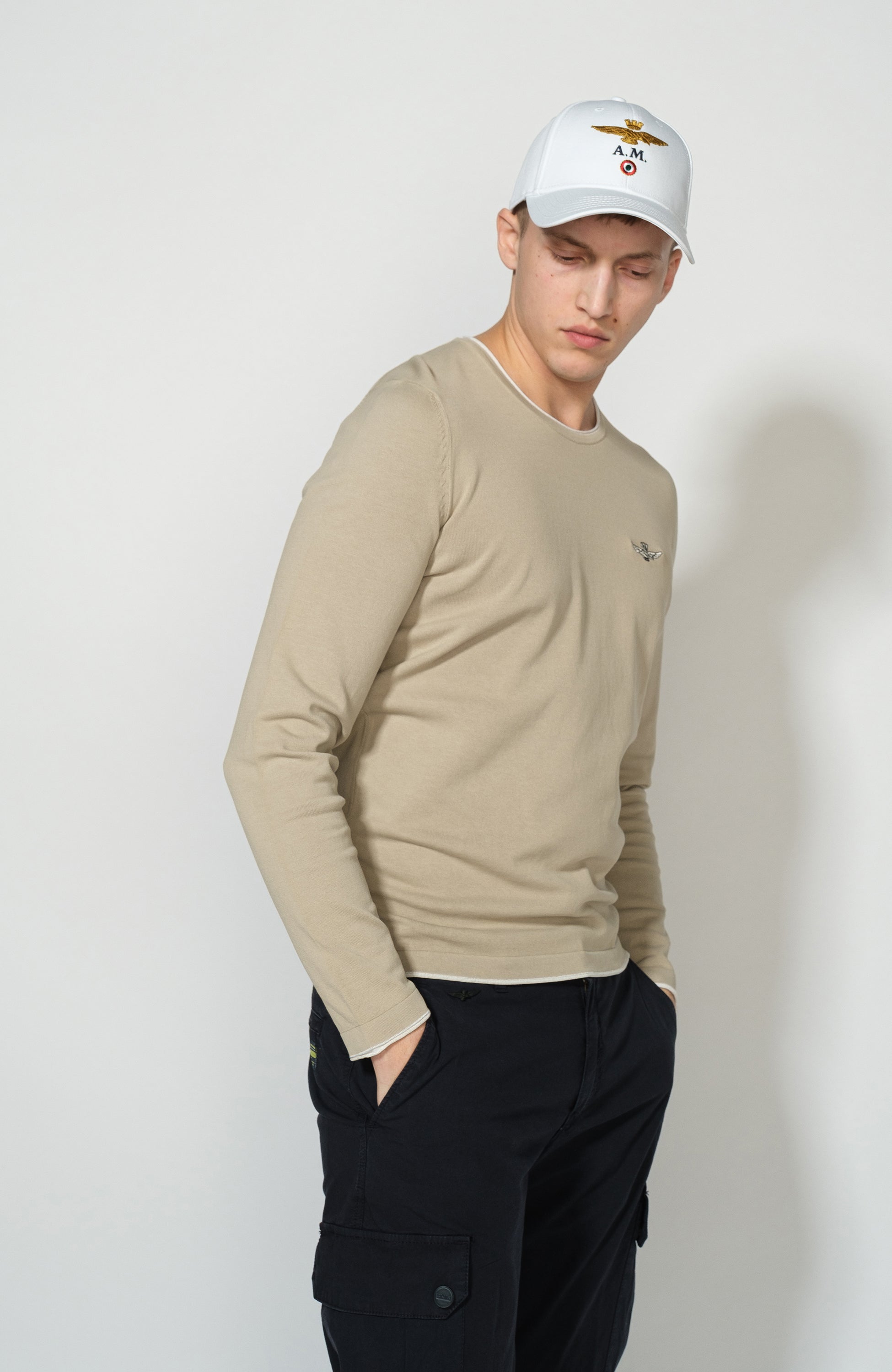 Aeronautica militare Neutral Crewneck cotton sweater image 2