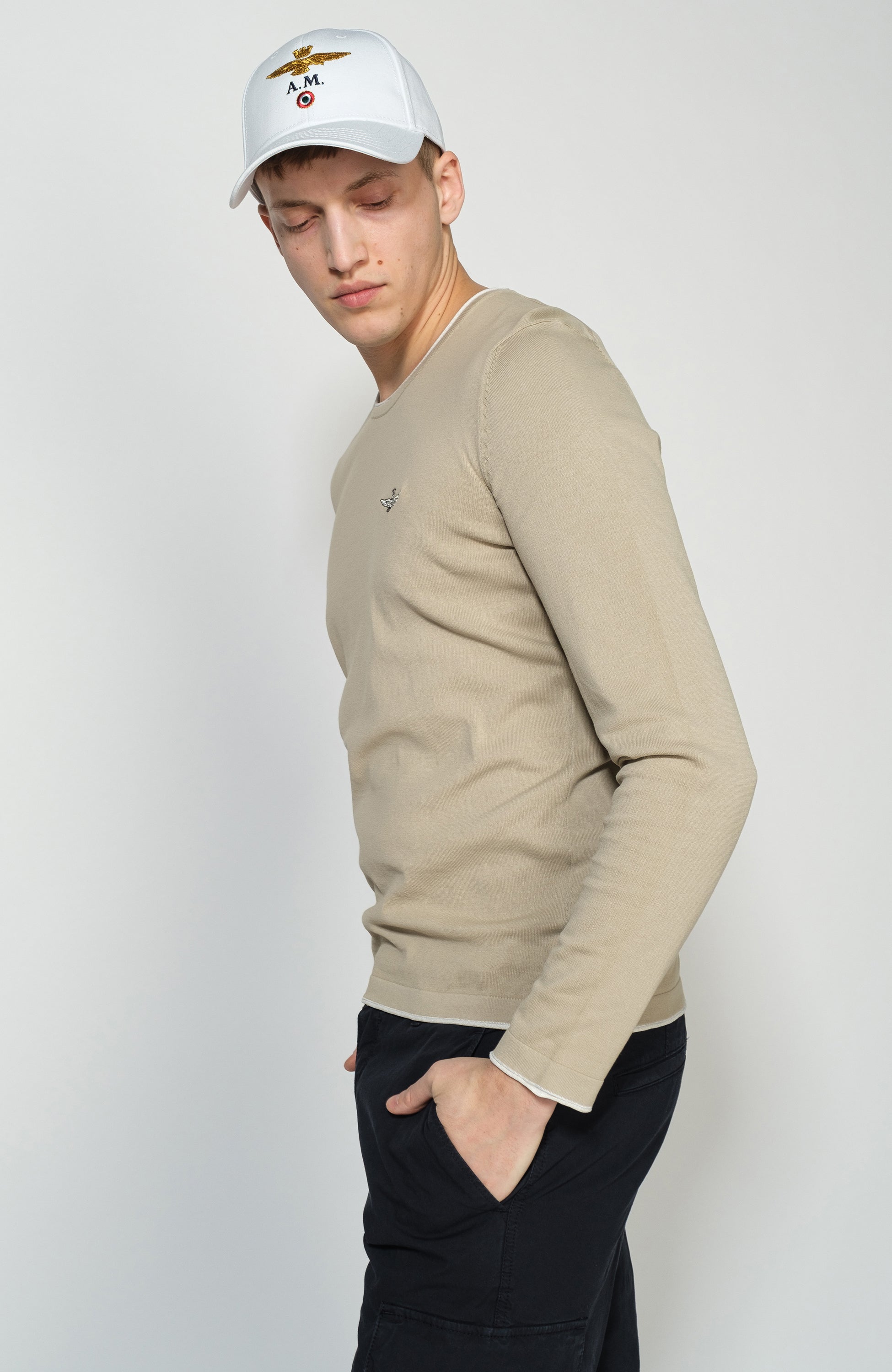 Aeronautica militare Neutral Crewneck cotton sweater image 3