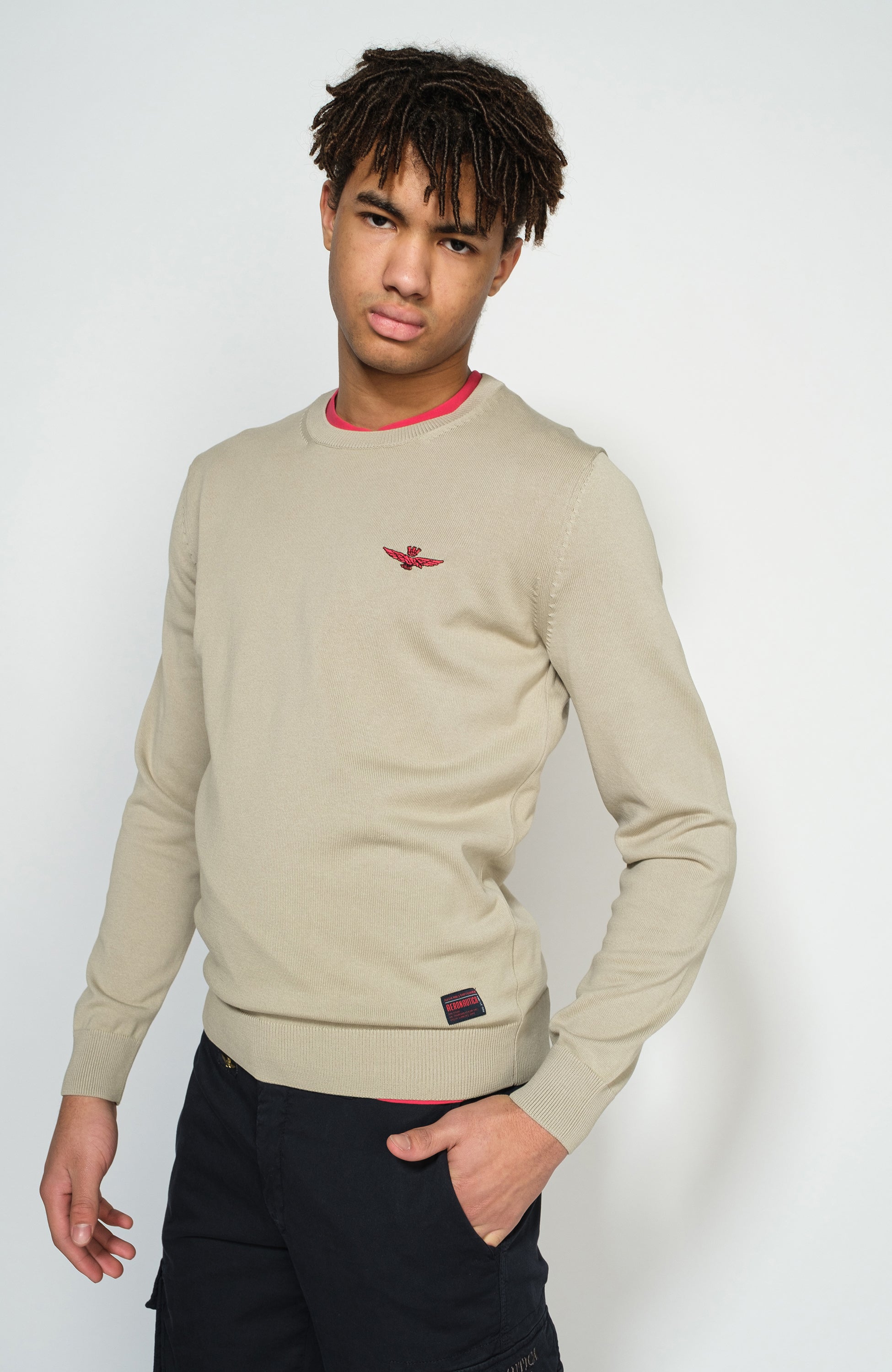 Eagle-patch crewneck sweater