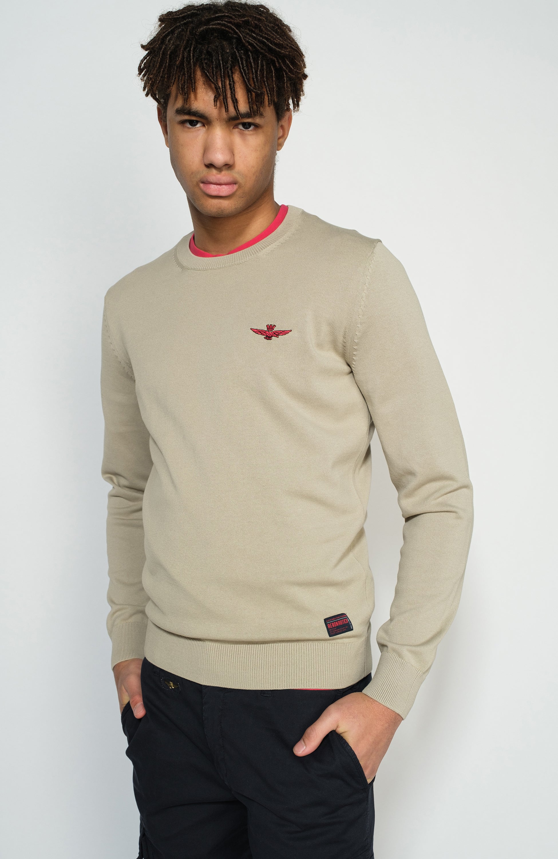 Eagle-patch crewneck sweater