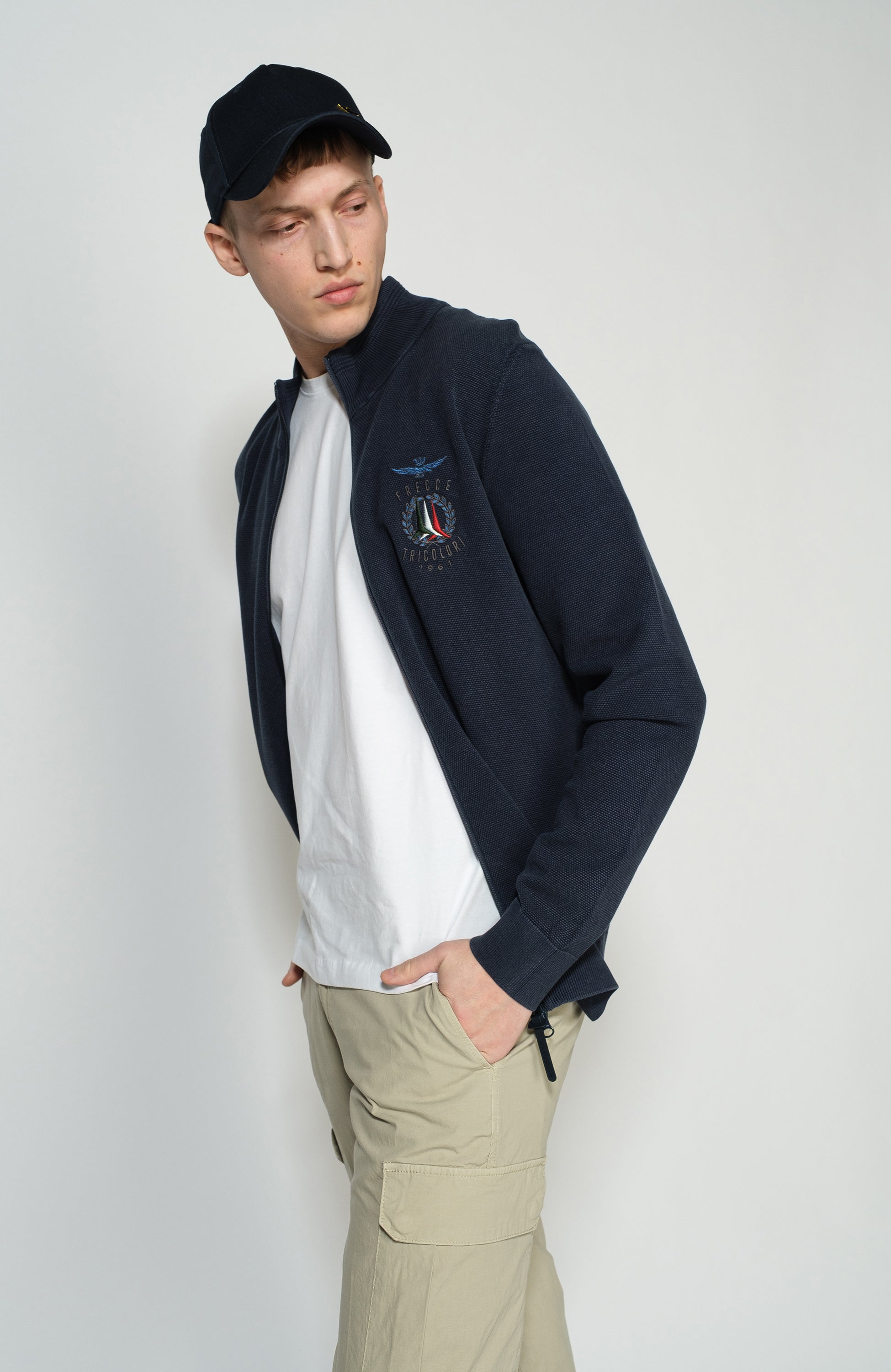 Aeronautica militare Navy Logo-embroidered zipped cardigan image 4