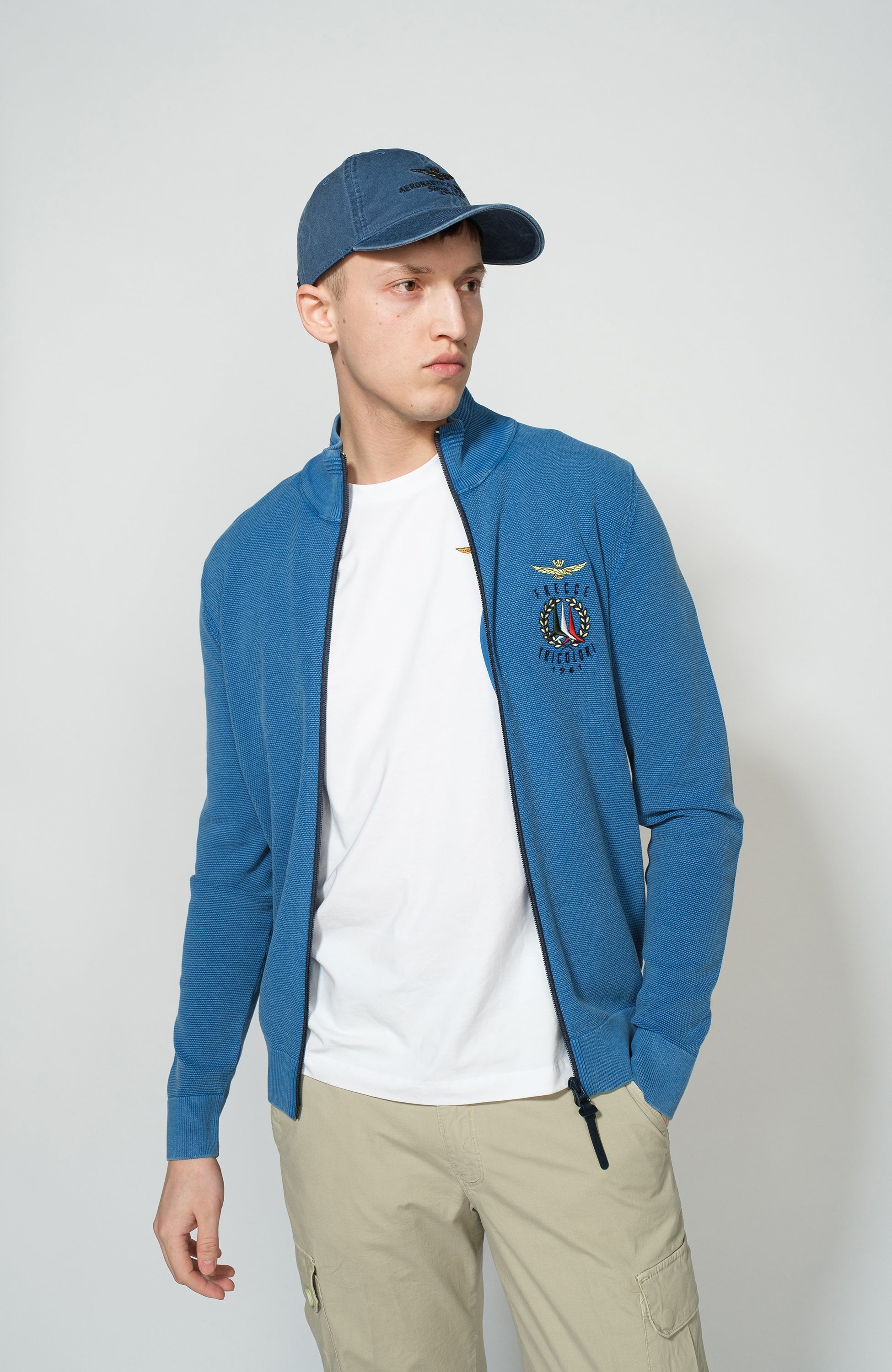 Aeronautica militare Blue Logo-embroidered zipped cardigan image 1