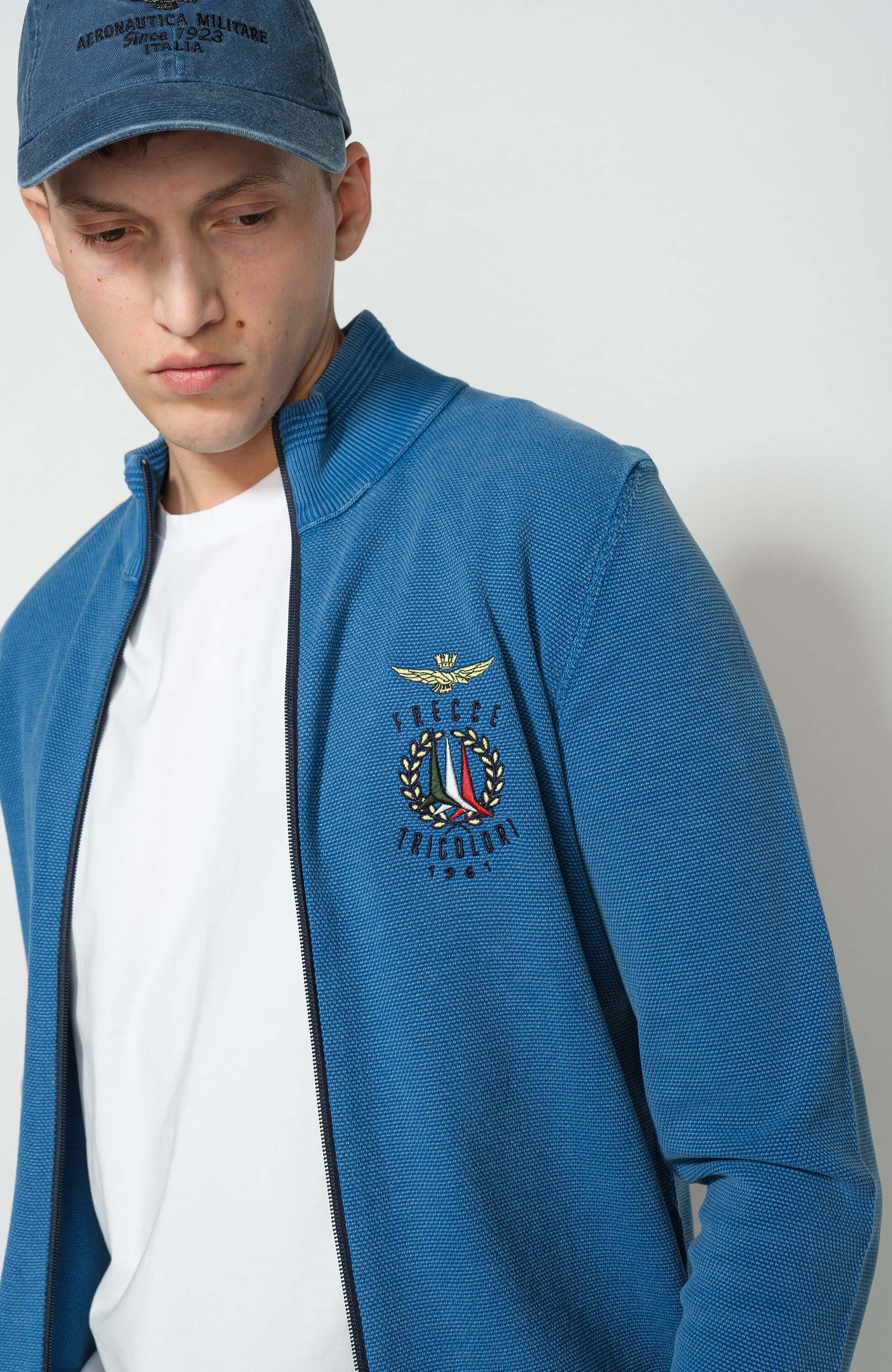 Aeronautica militare Blue Logo-embroidered zipped cardigan image 5