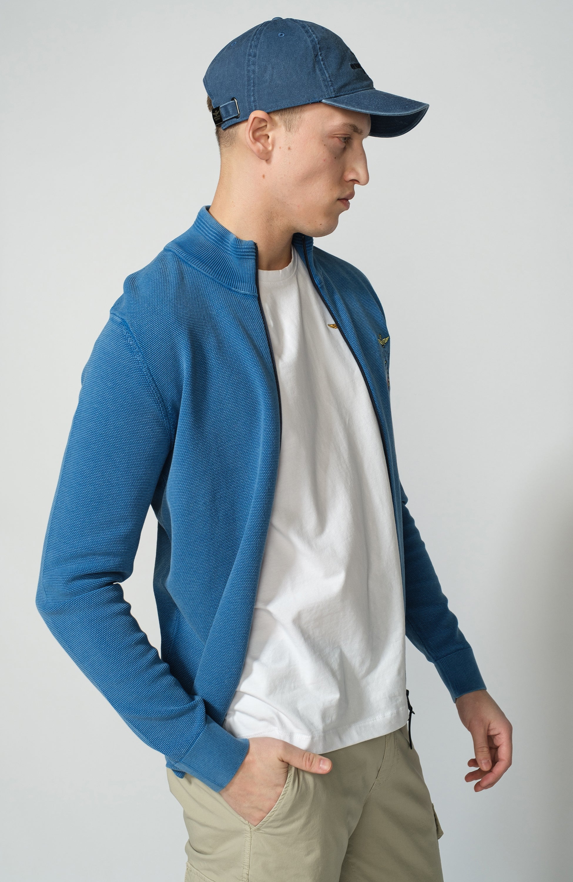 Aeronautica militare Blue Logo-embroidered zipped cardigan image 2