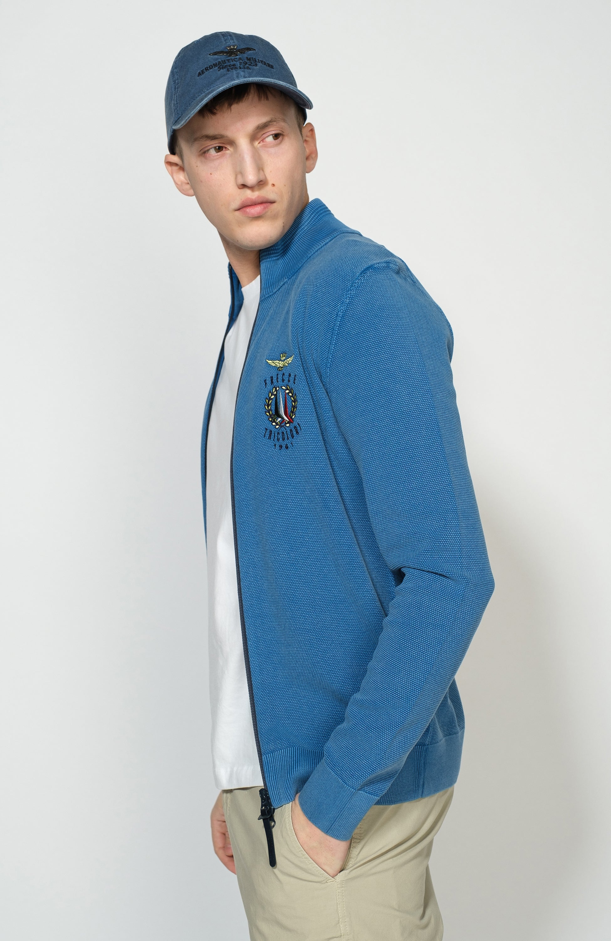 Aeronautica militare Blue Logo-embroidered zipped cardigan image 3