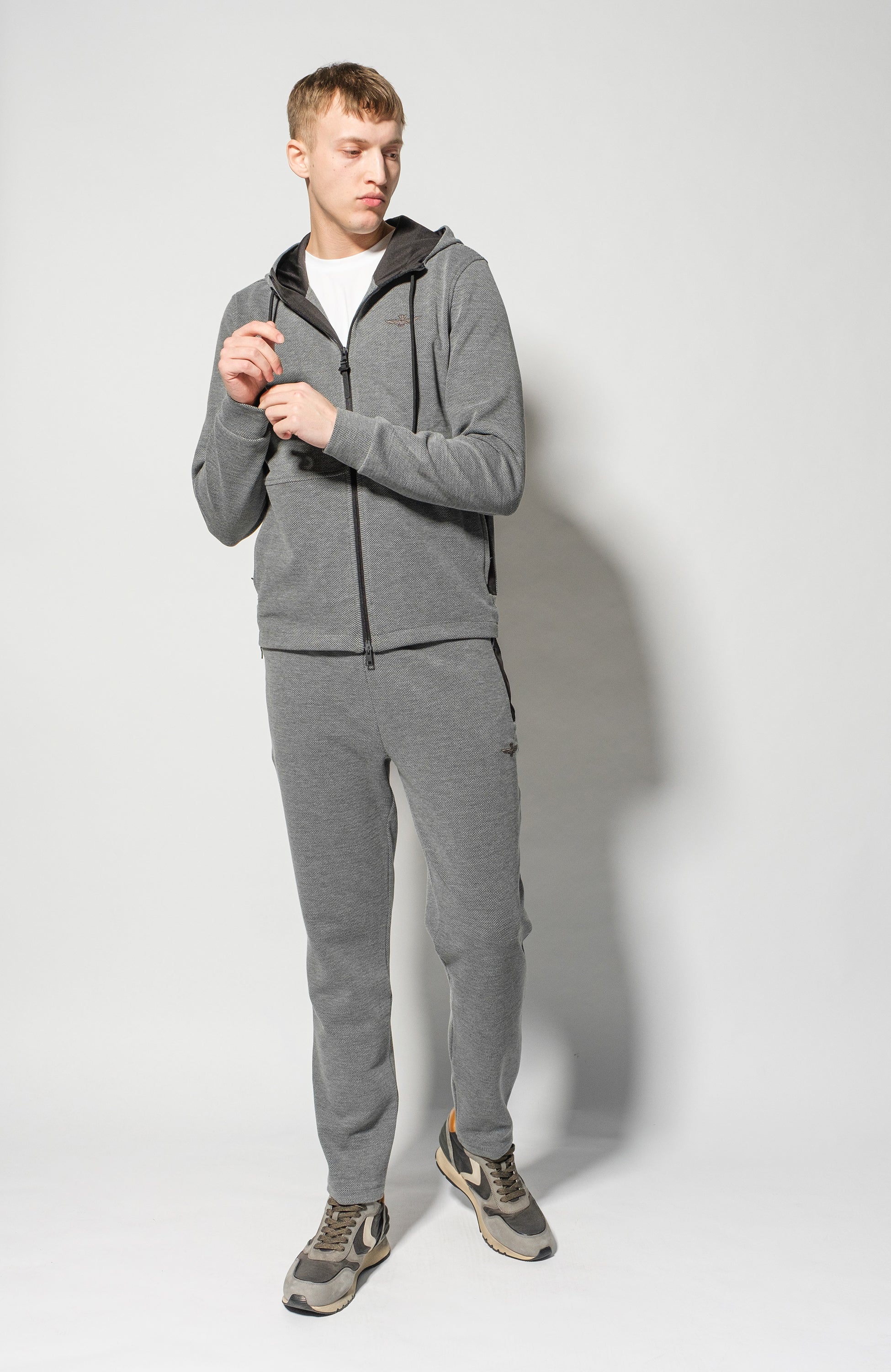 Aeronautica militare Grey Textured hooded tracksuit set image 6