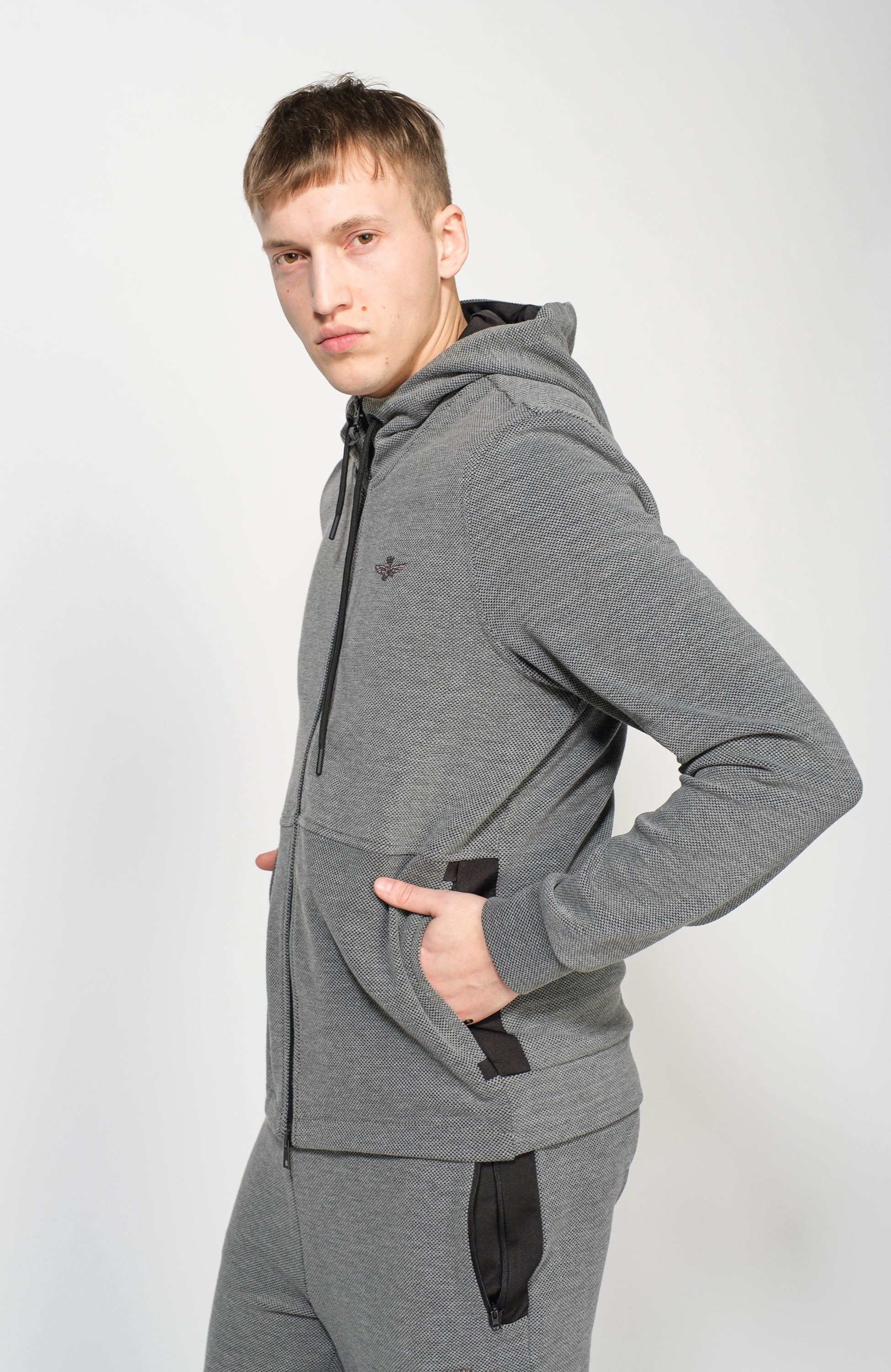 Aeronautica militare Grey Textured hooded tracksuit set image 5
