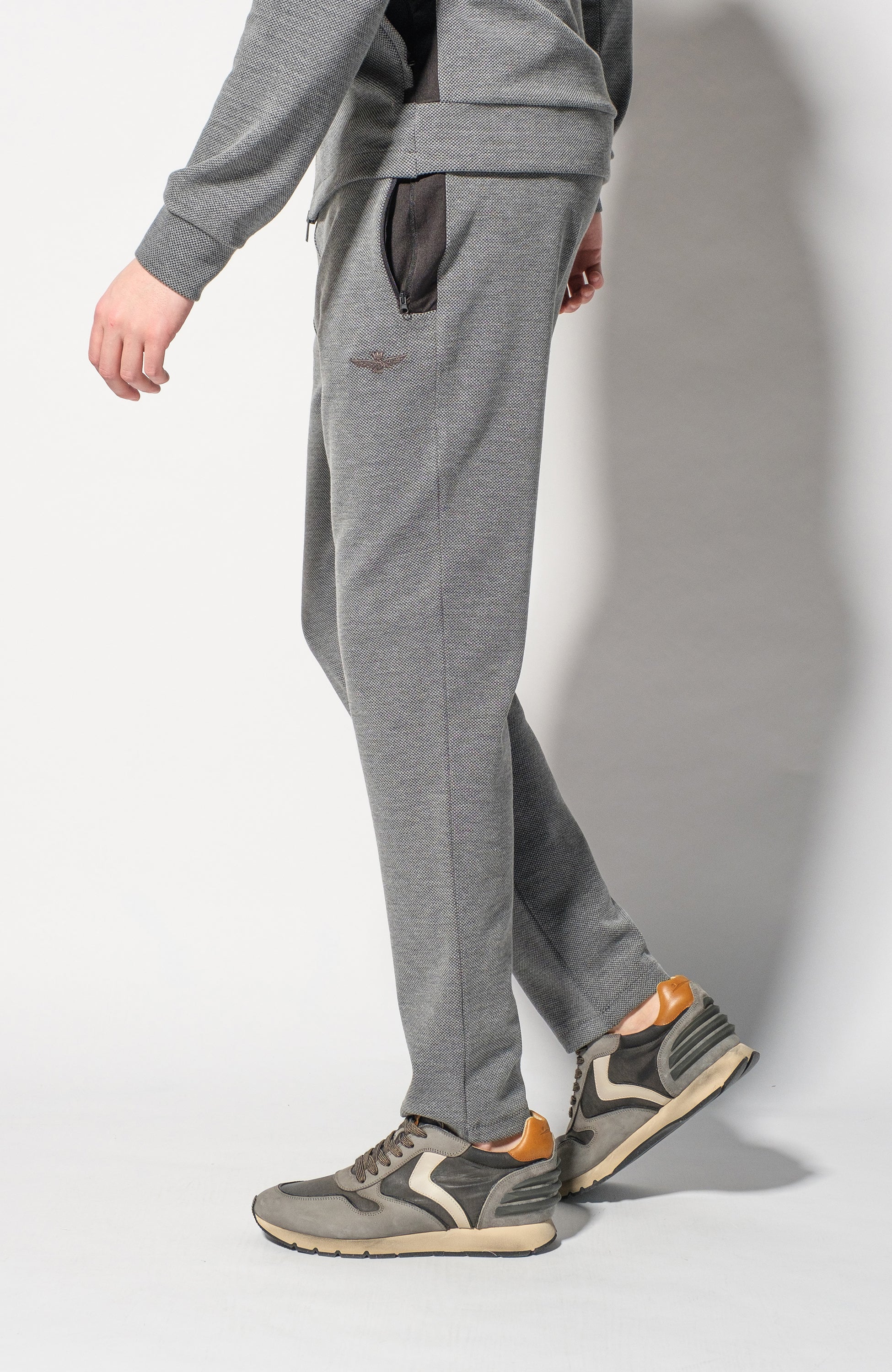 Aeronautica militare Grey Textured hooded tracksuit set image 10