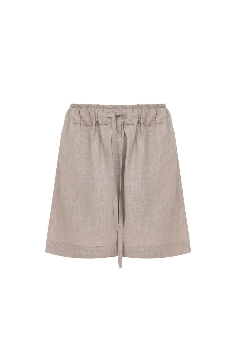 Elasticated-waist linen shorts