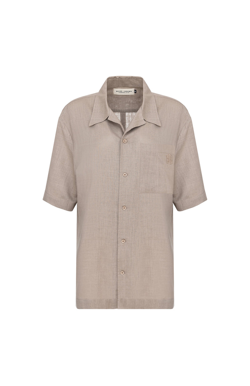 Short-sleeve patch-pocket linen shirt