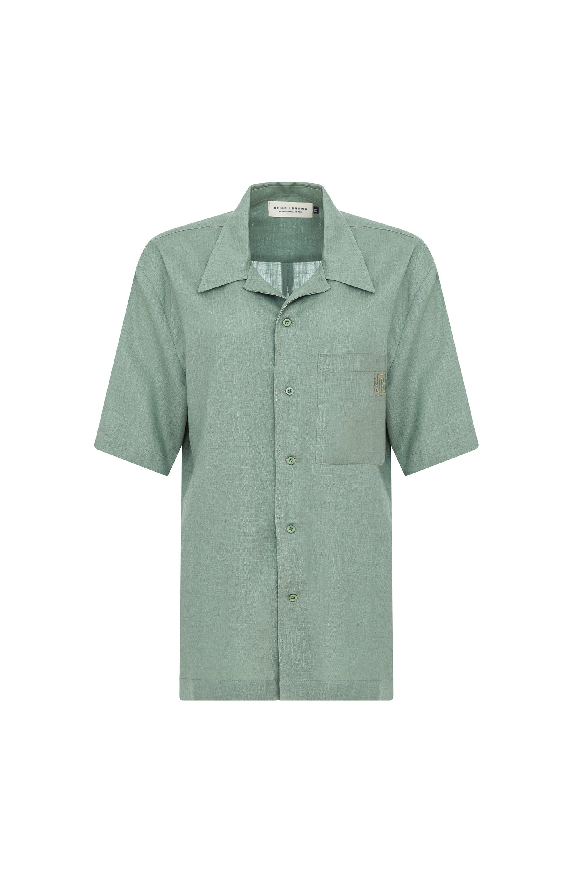 Short-sleeve patch-pocket linen shirt