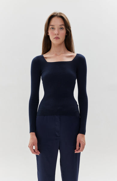 Square-neck ribbed top EVELINA