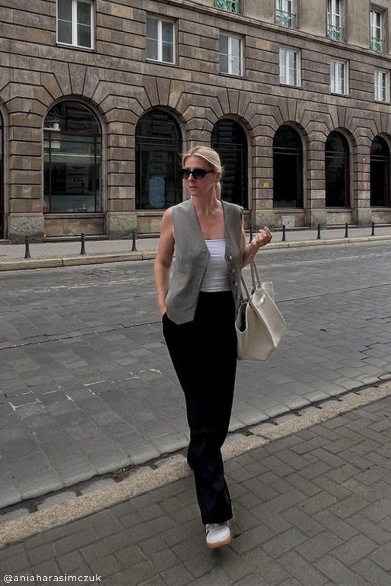 Suit waistcoat and Wide-leg suit trousers