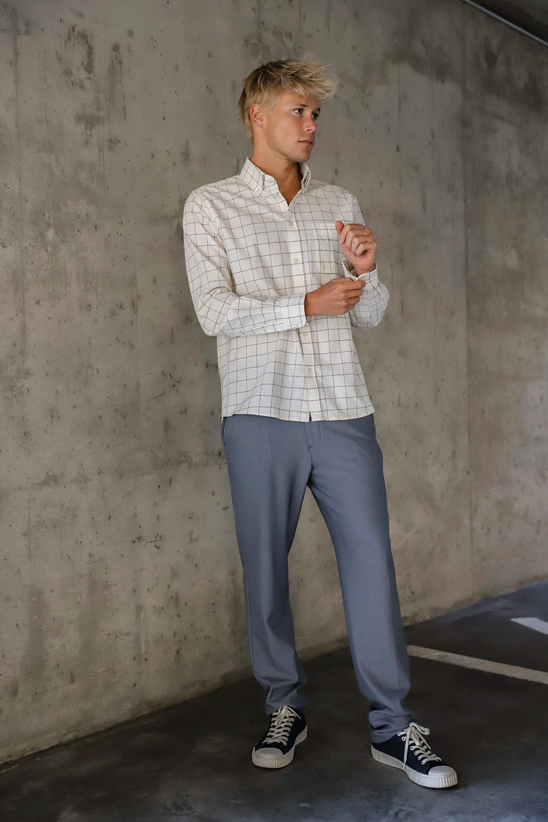 Checked cotton shirt KENT and Mellange suit trousers COMO