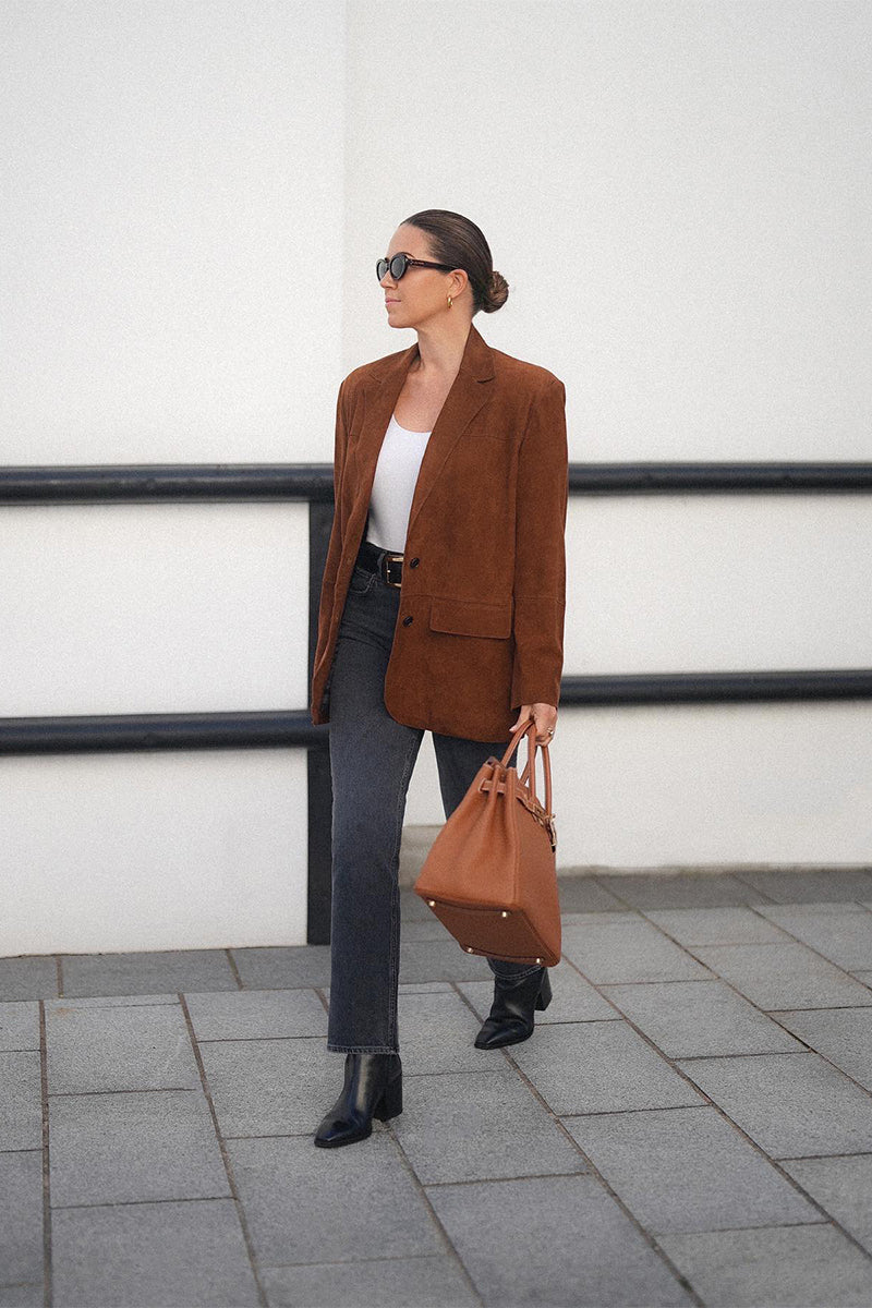 Cinched wool jacket and High-rise straight jeans 90'S PINCH