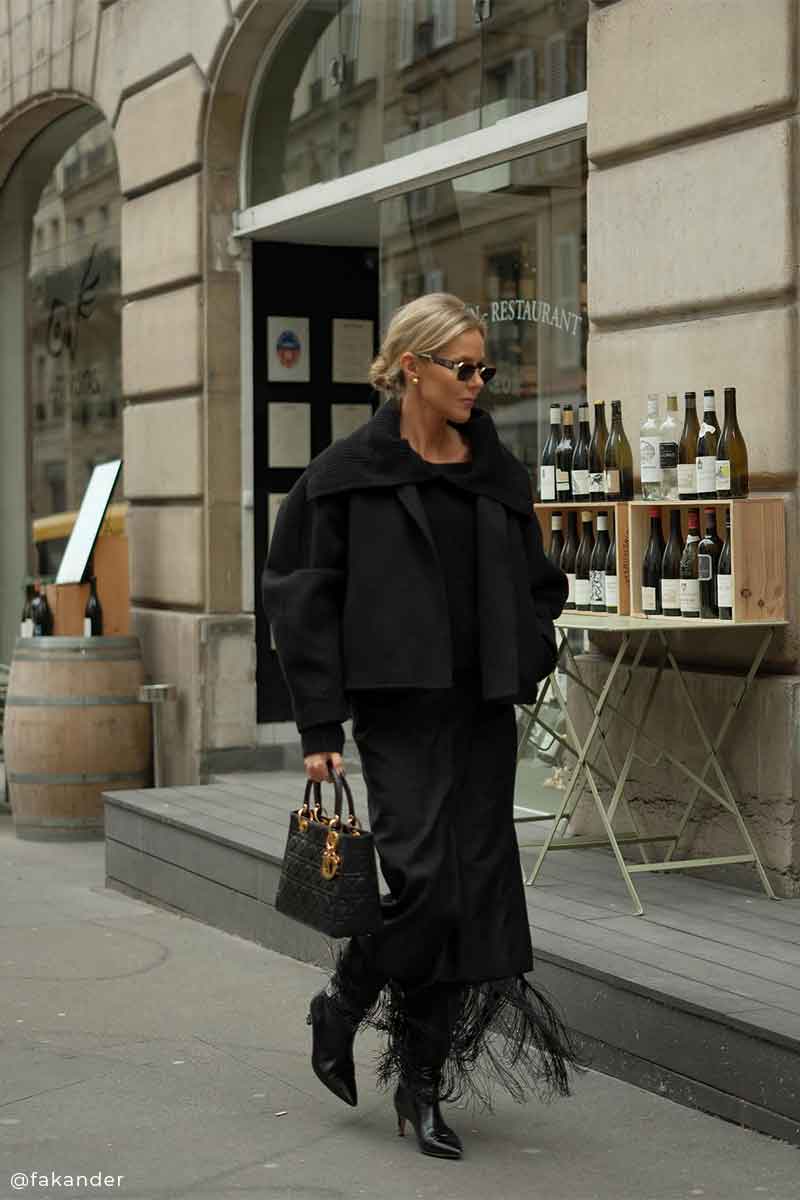 Short double jacket and Fringe midi skirt