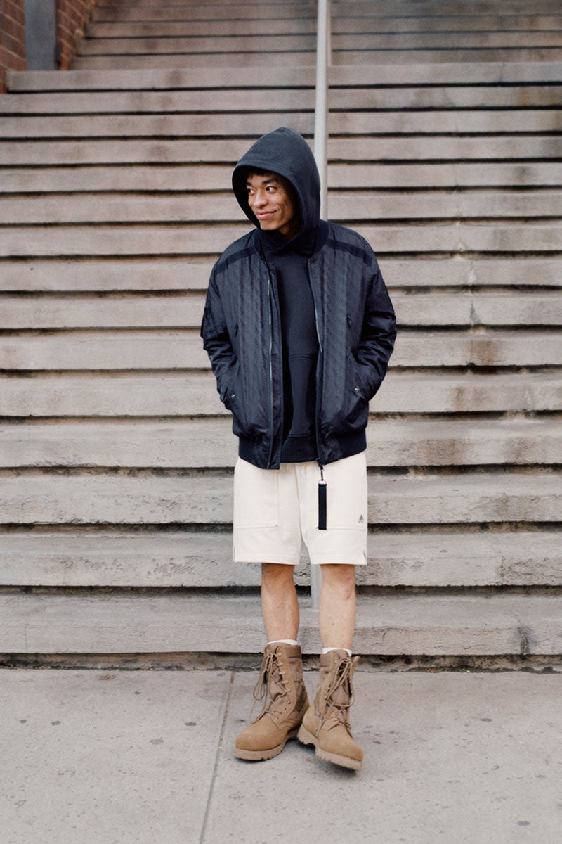 Logo-pattern bomber jacket COURVILLE and Cargo cotton shorts HARTSFIELD