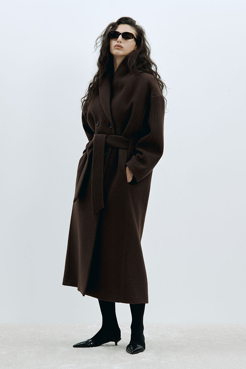 Relaxed double coat and Fold-up ribbed beanie JOAN