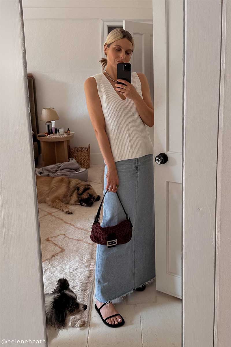 Rollneck boucle vest EMBER and Denim maxi skirt HILLA