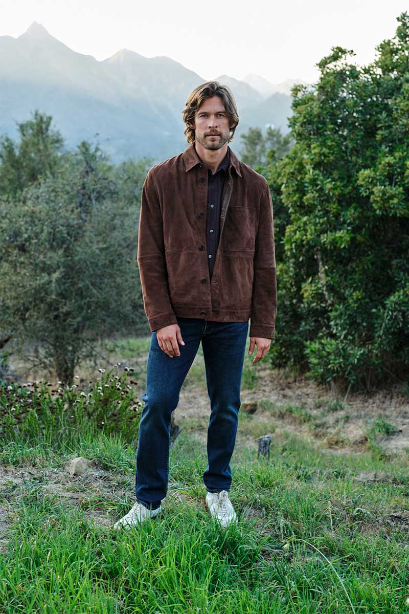 Check-pattern wool overshirt TREK and Tapered classic jeans ADLER
