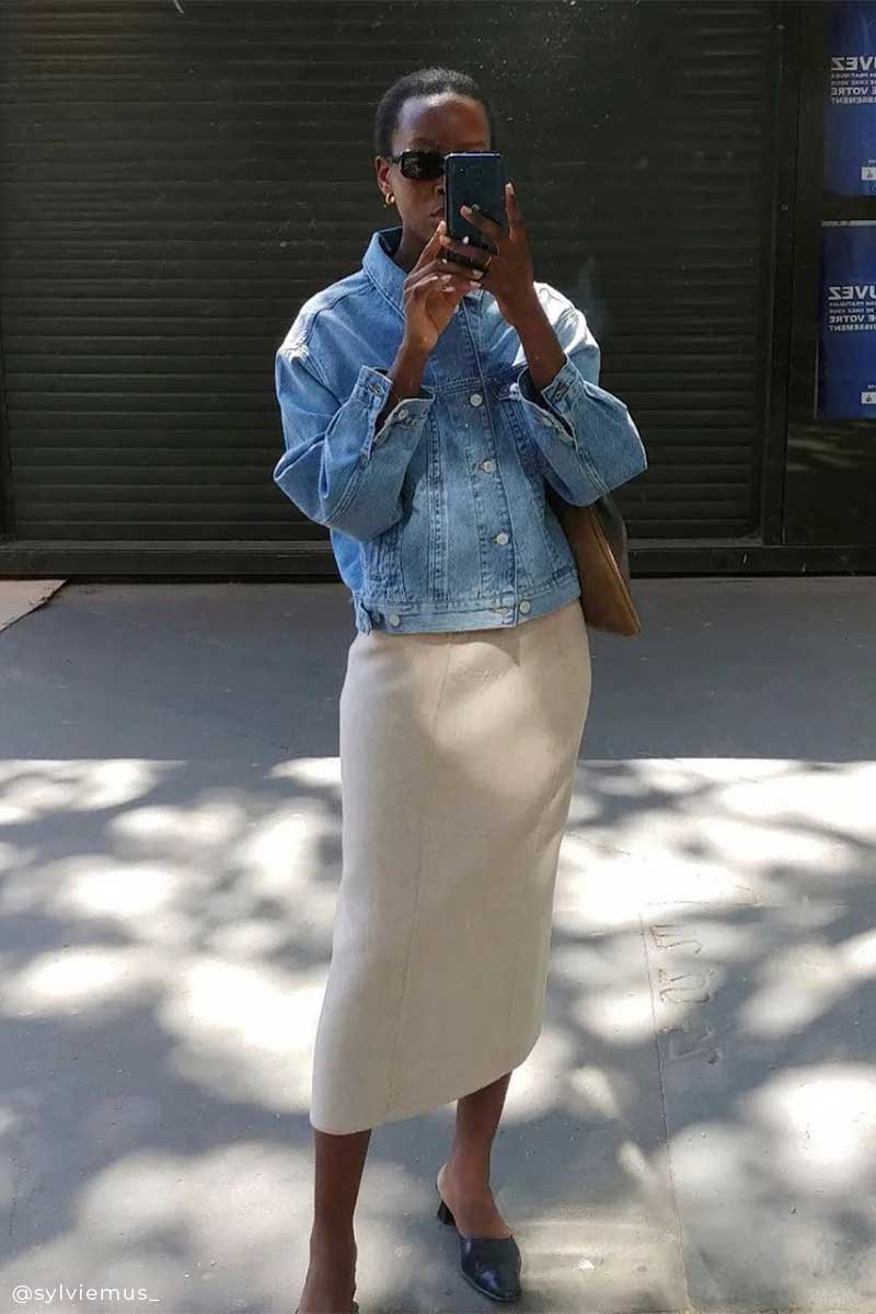 Oversized denim jacket CHARLI and Bow-detailing longsleeve dress