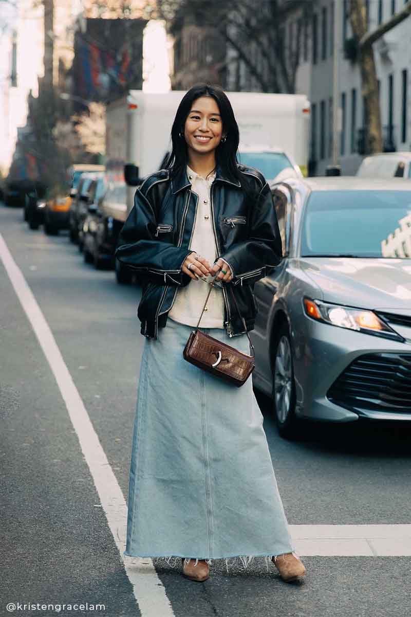 Bluza sherpa HOLLAND and Jeansowa spódnica maxi HILLA