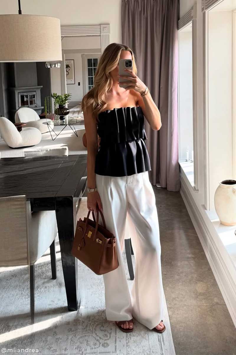 Sculpted tube top and Cotton chino trousers