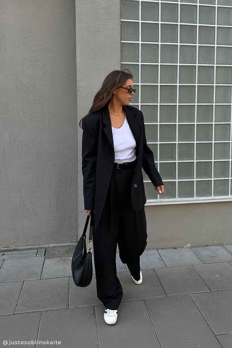 Oversize suit blazer and Wide-leg suit trousers
