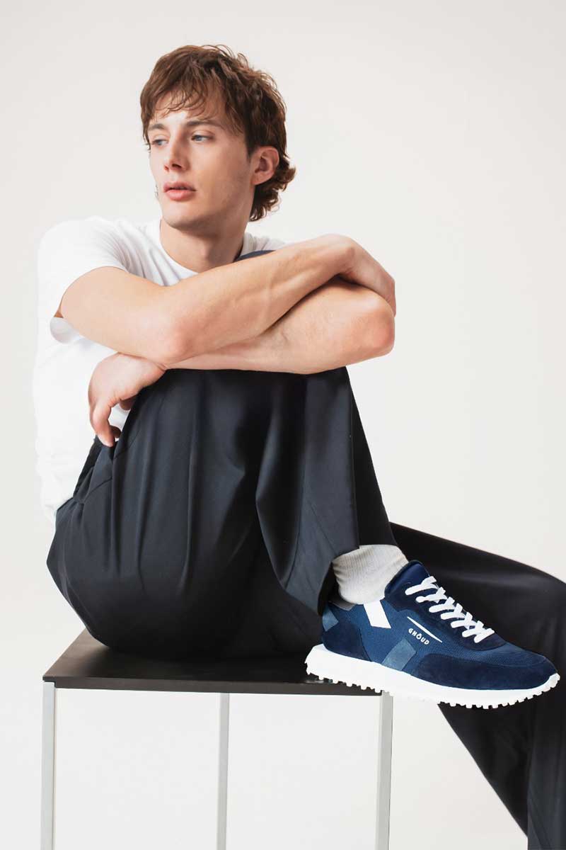 Straight-leg wool trousers TENSE and Contrast panelled sneakers RUSH ONE LOW