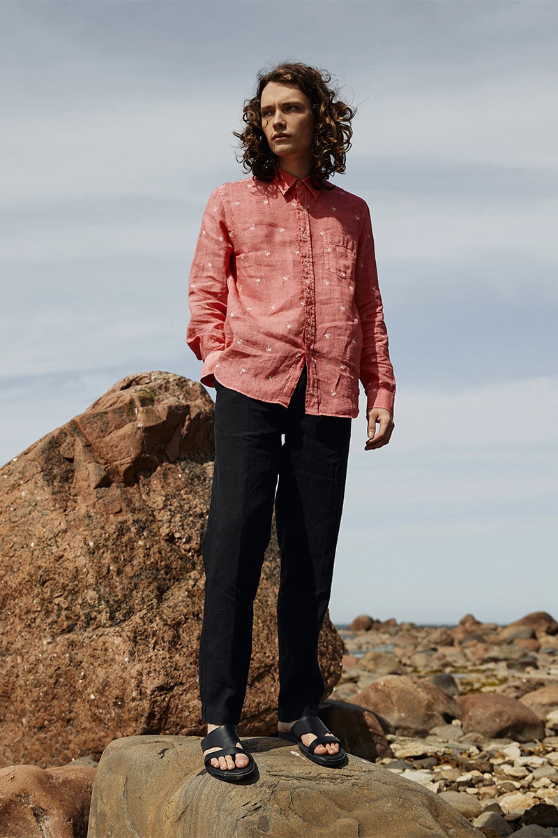 Printed long sleeve linen shirt and Linen tailored trousers